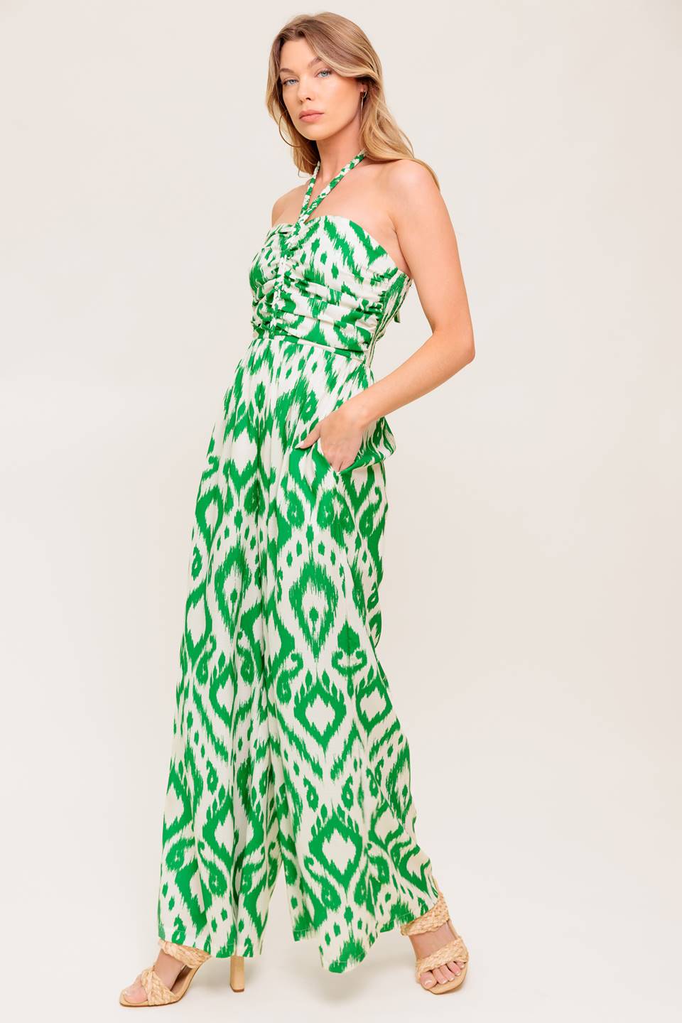 Penny Green Braided Halter Jumpsuit for Women - Summer Boho Chic Romper with Adjustable Straps - Perfect for Beach Vacation, Music Festival & Date Night Outfits