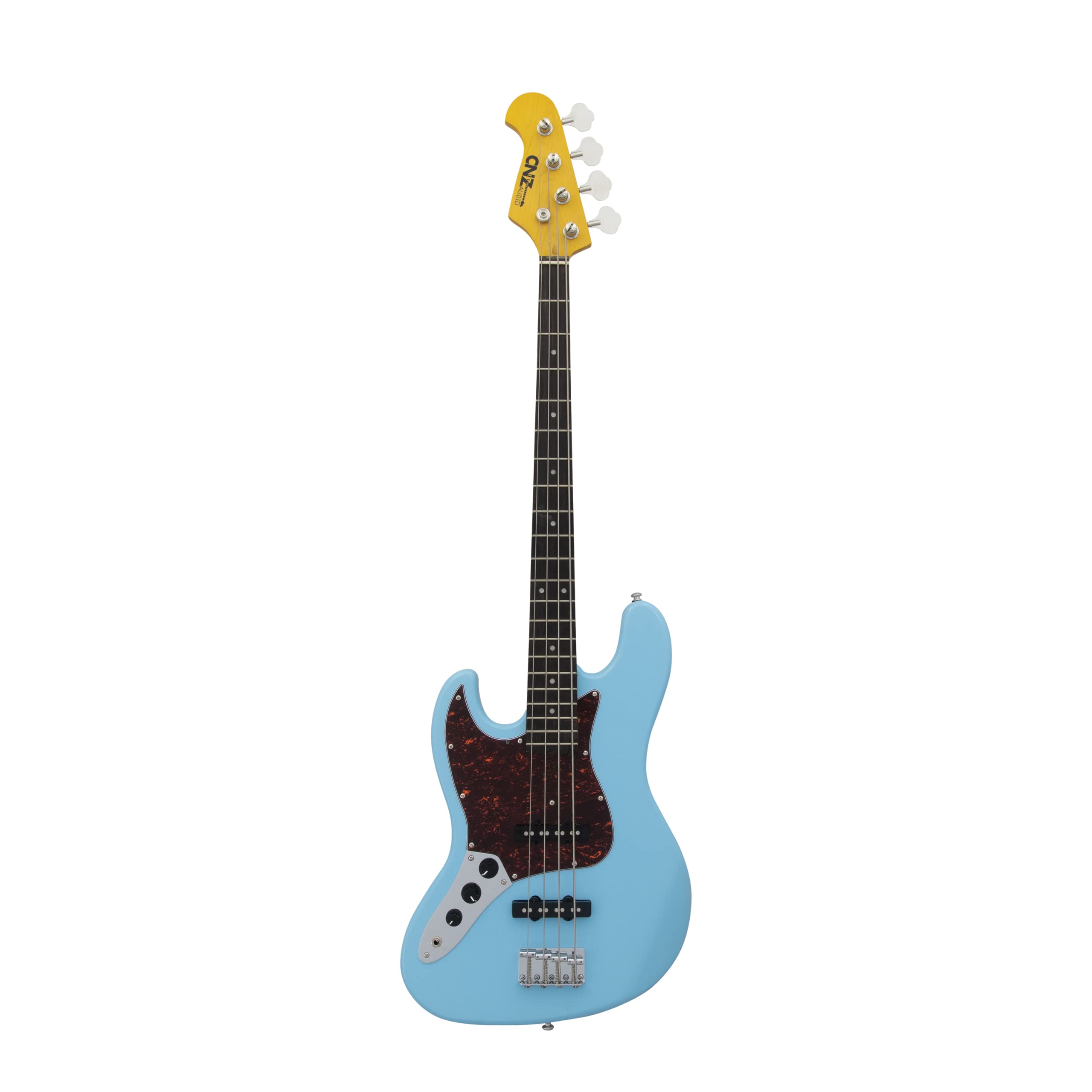 JB Electric Bass Guitar for Left-Handed Players - Daphne Blue Finish, Basswood Body, Maple Neck, 3-Ply Red Tortoise Pickguard & Rosewood Fingerboard - Perfect for Live Performances, Studio Recording & Rock Music Practice