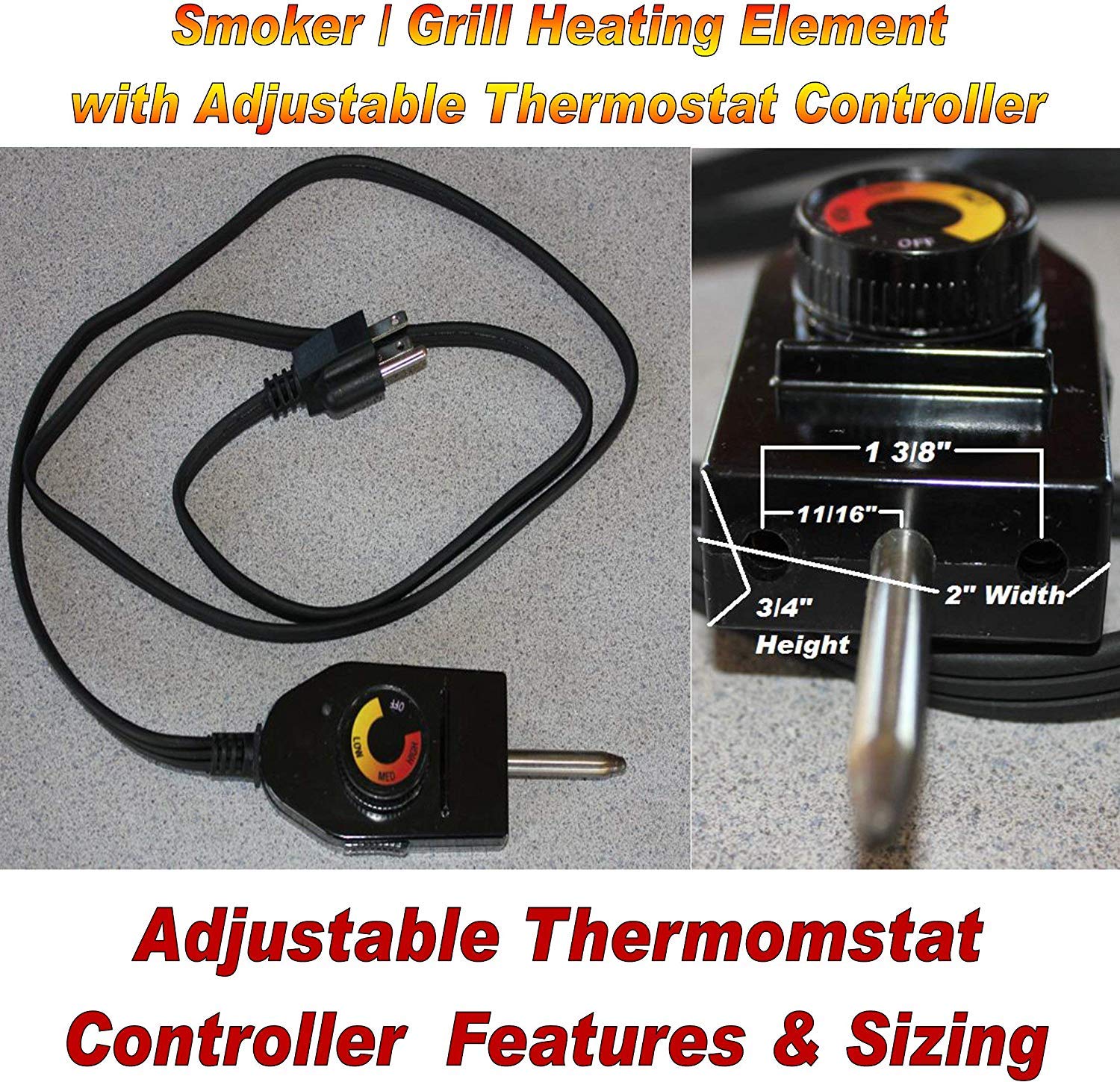 Adjustable Temperature Controller for Electric Smoker & BBQ Grill - Replacement Heating Element - Perfect for Outdoor Cooking, Smoking Meats, and Backyard Grilling