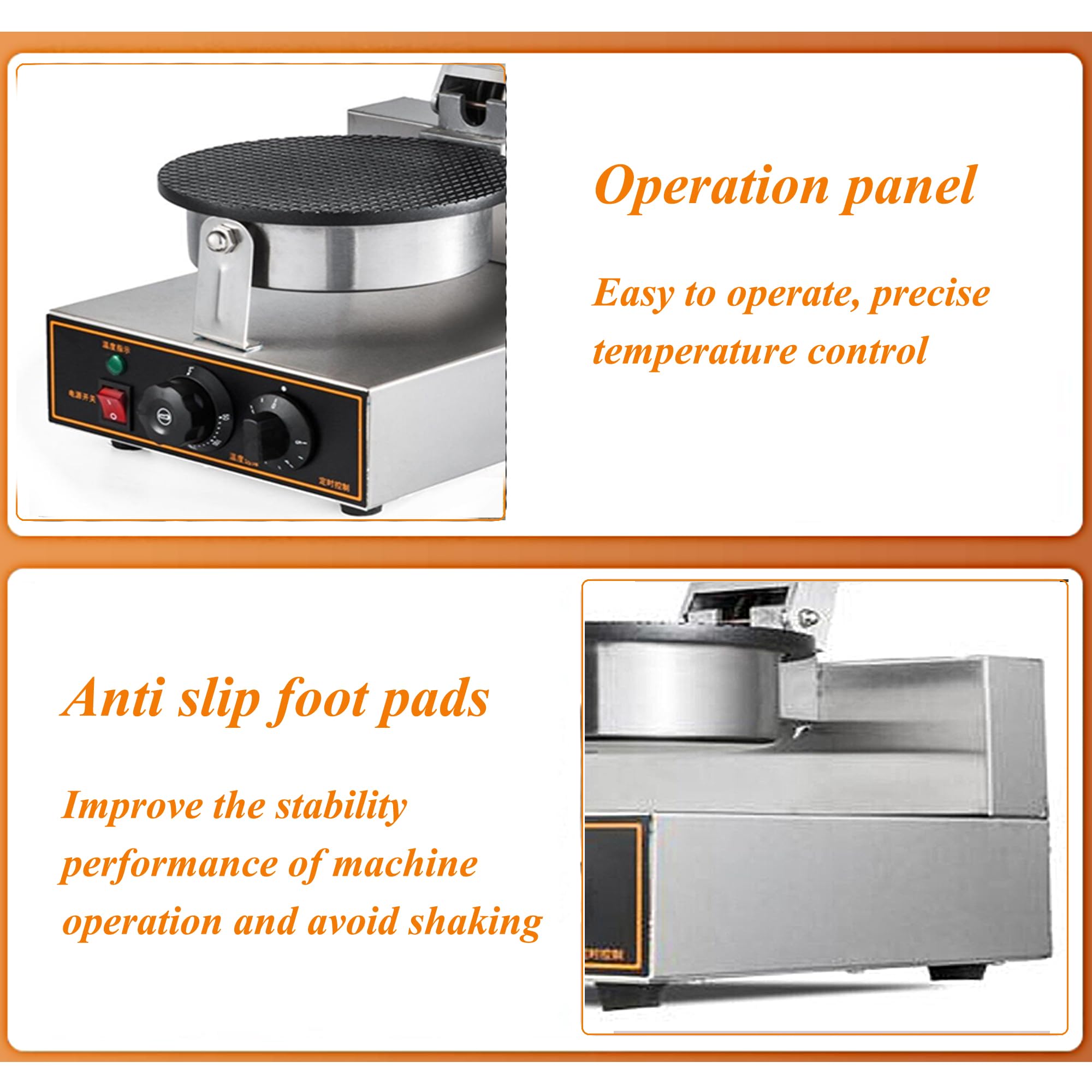 Electric Ice Cream Cone Maker Machine - Nonstick Waffle Cone & Egg Roll Maker with Timer, 110V Stainless Steel Single Head - Perfect for Home Desserts, Parties & Ice Cream Shops