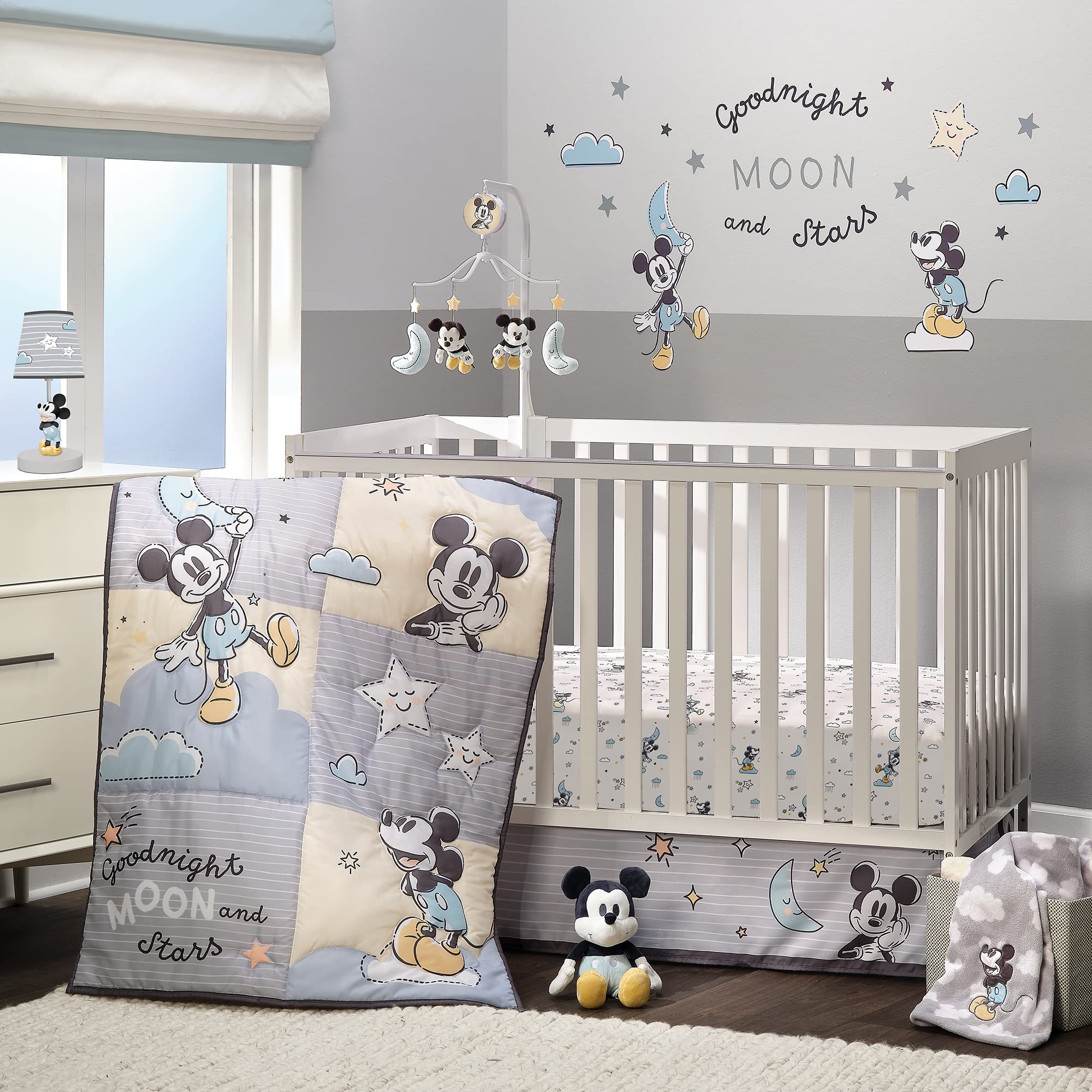 Disney Baby Moonlight Mickey Mouse 3-Piece Crib Bedding Set for Nursery | Soft & Cozy Lambs & Ivy Collection | Perfect for Newborns & Toddlers | Nursery Decor & Baby Shower Gift