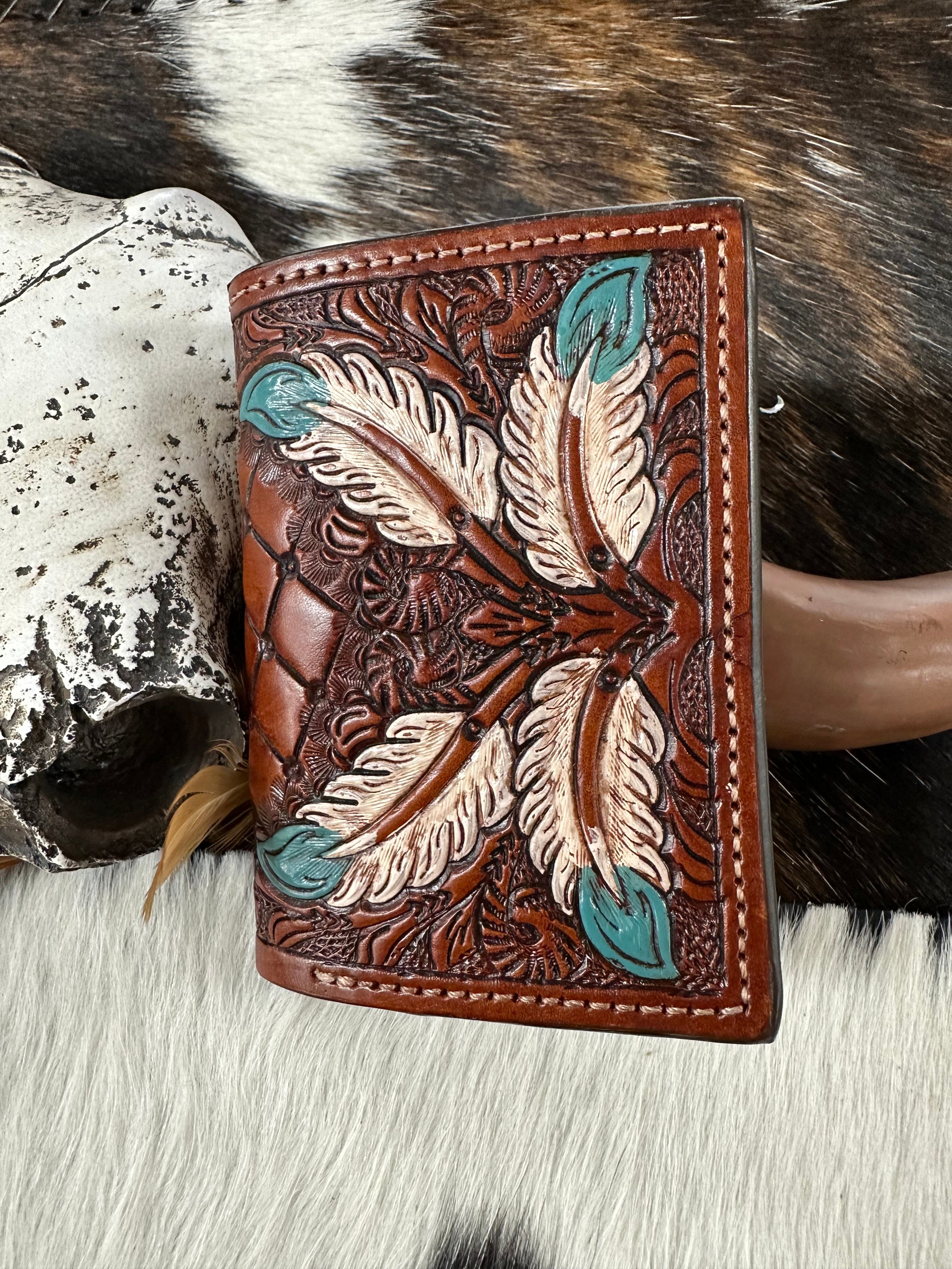 Ranger Dark Brown Feather & Diamond Wallet - Stylish Leather Wallet for Men with RFID Protection - Perfect for Everyday Use, Travel & Gifting