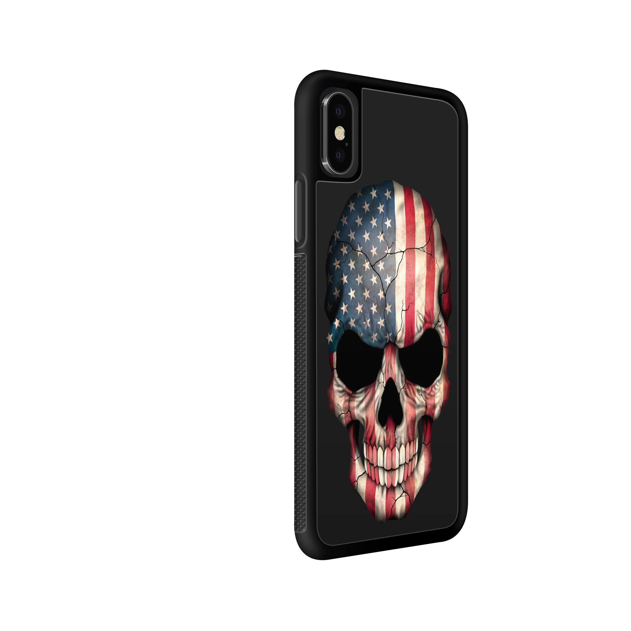 American Flag Skull Protective Hybrid Rubber Case for iPhone Xs Max - Durable Shockproof Cover with Stylish Patriotic Design, Perfect for Outdoor Activities & Daily Use