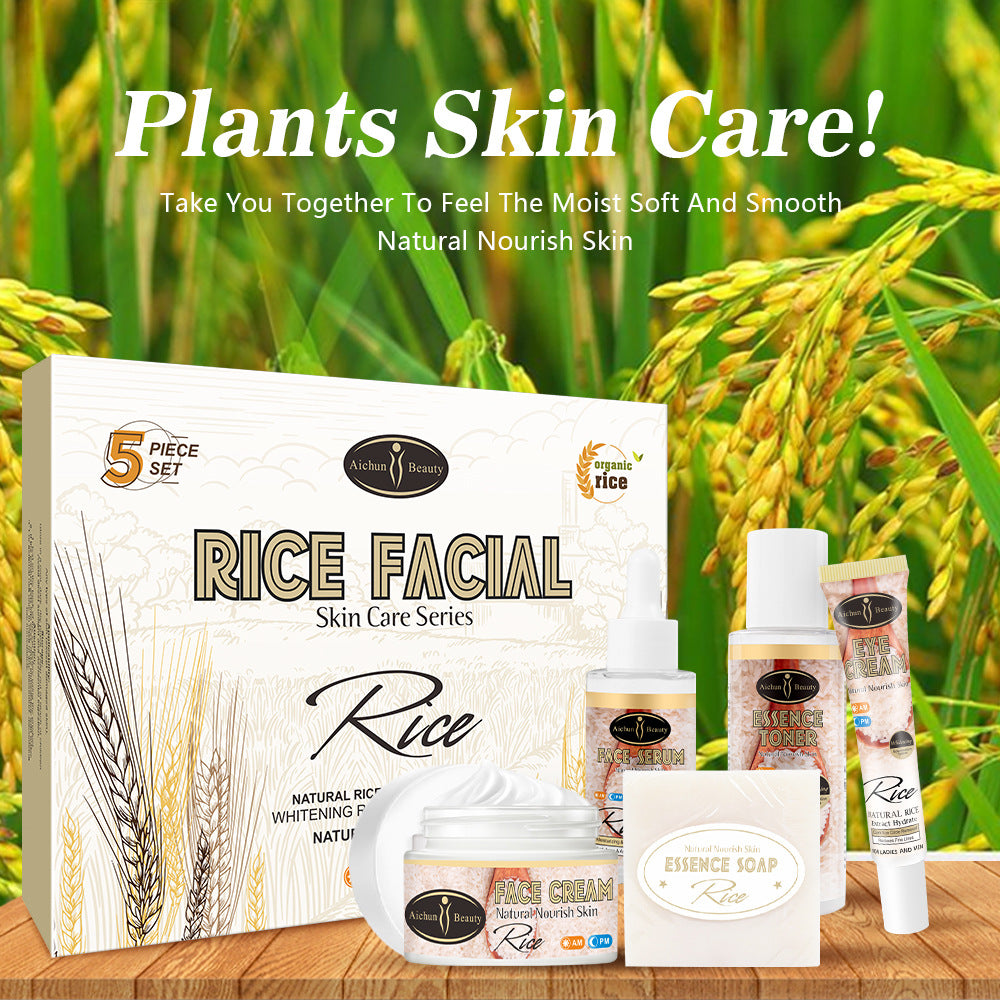 Aichun Rice Skincare Set - Natural Brightening & Moisturizing Face Cream, Toner & Serum for Glowing Skin - Perfect for Daily Skincare Routine & Anti-Aging Care