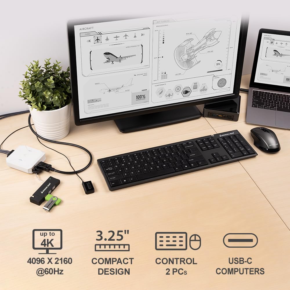 IOGEAR 2-Port 4K USB-C KVM Switch with DisplayPort Output - GCS72CC | Dual Monitor Control for Home & Office | Seamless PC Switching Solution