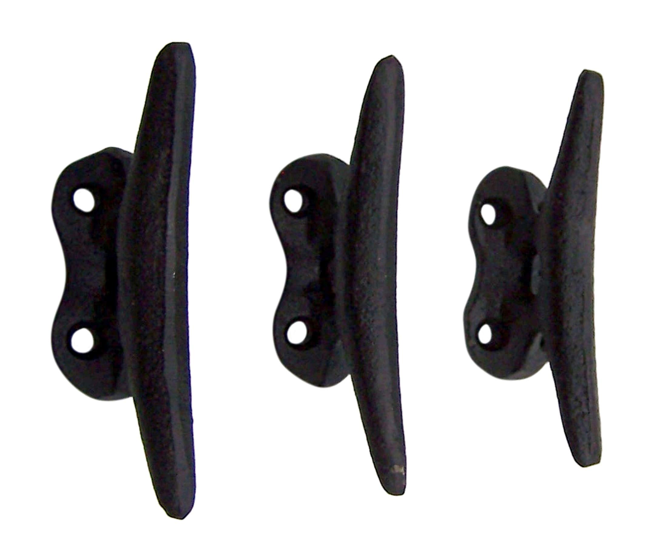 Premium Nautical Black Cast Iron Boat Cleat Wall Hooks - 3.5 Inch Heavy Duty Marine Hooks for Docks, Boats & Home Decor - Set of 3 Rustic Coastal Hooks for Hanging Coats, Towels & Gear