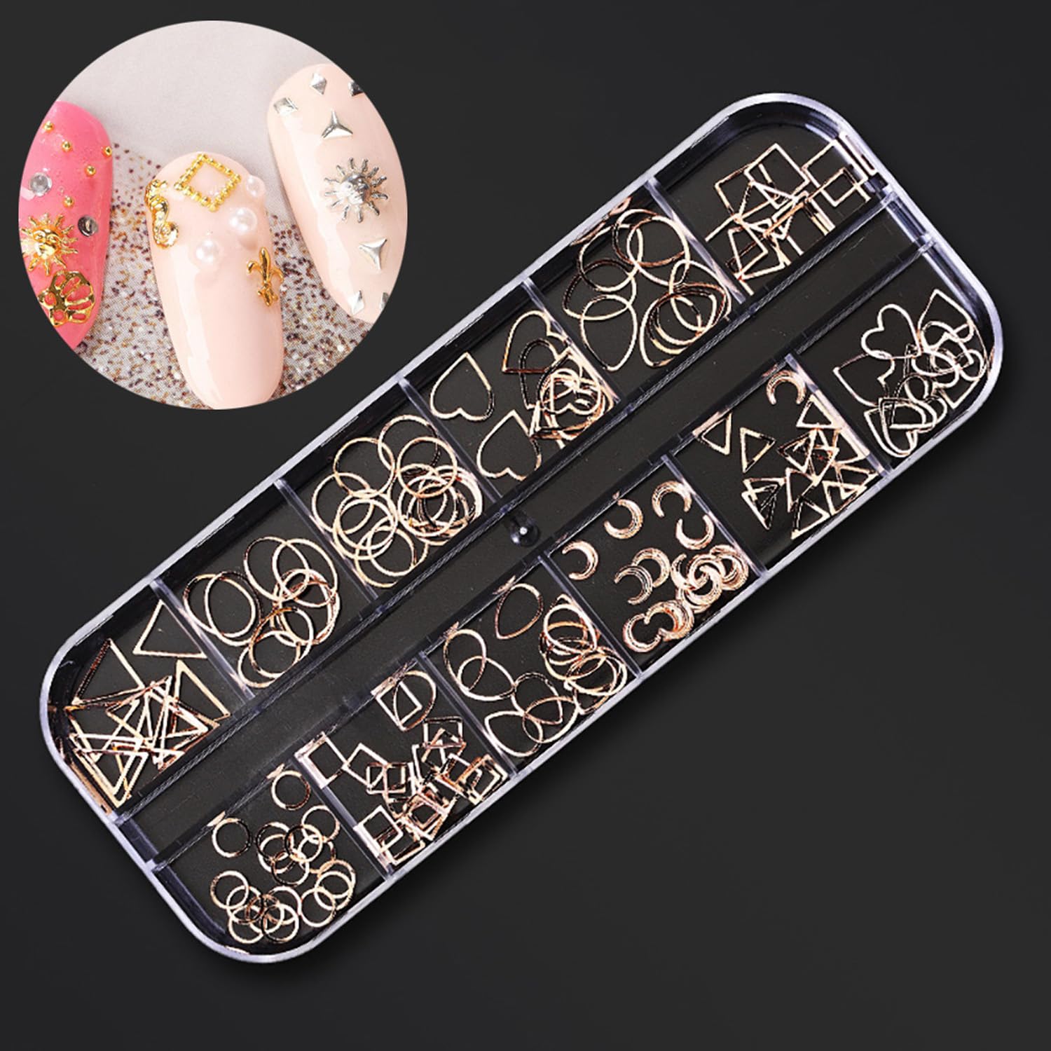 SILPECWEE 4 Boxes 3D Rhinestones for Nail Art - Flat Back Nail Crystals, Gold Nail Charms, 3D Nail Decoration Kit with Tweezers - Perfect for DIY Nail Designs, Manicures, and Professional Salon Use