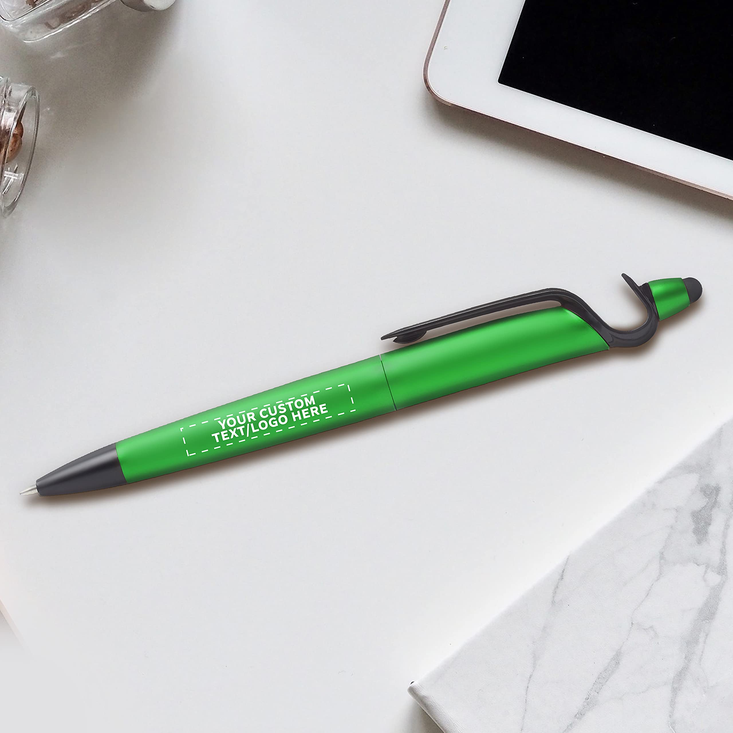 3-in-1 Multi-Function Plastic Pens with Stylus & Phone Stand - Custom Text & Logo Printing - Ballpoint Black Ink Pens (50-Pack) - Perfect for Office, School & Business Promotions