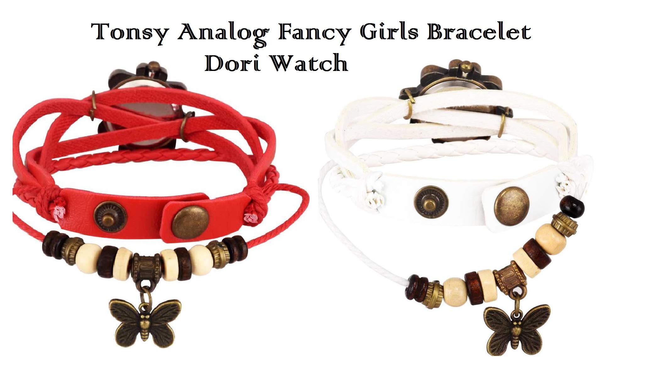 TONSY Analog Butterfly Bracelet Dial Dori Gift Watch for Girls - Stylish Combo Set of 2 - Perfect for Birthday Gifts, Party Favors, and Everyday Fashion Accessories