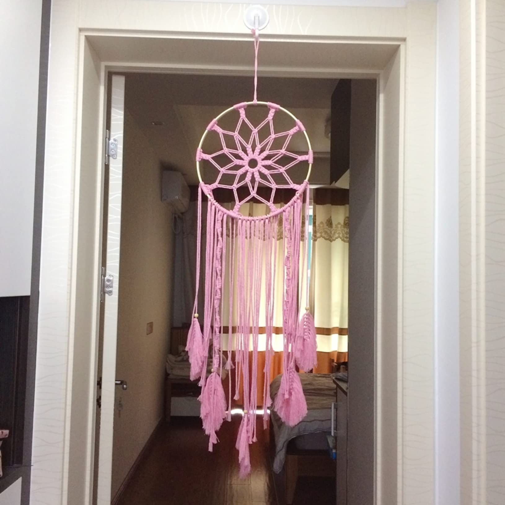 Handmade Macrame Wall Hanging - Pink Woven Tapestry for Wedding & Living Room Decor