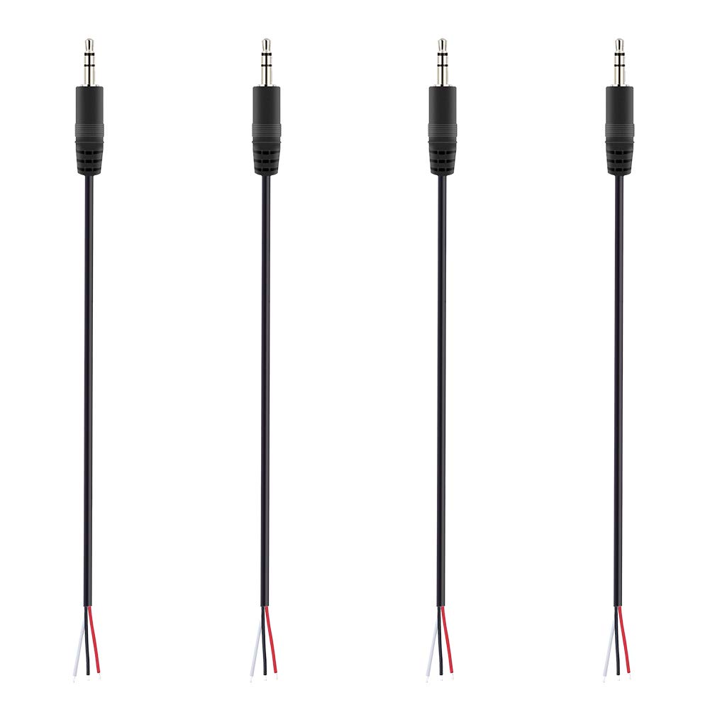 4 Pack 3.5mm Male Plug to Bare Wire Connector - TRS Stereo 1/8