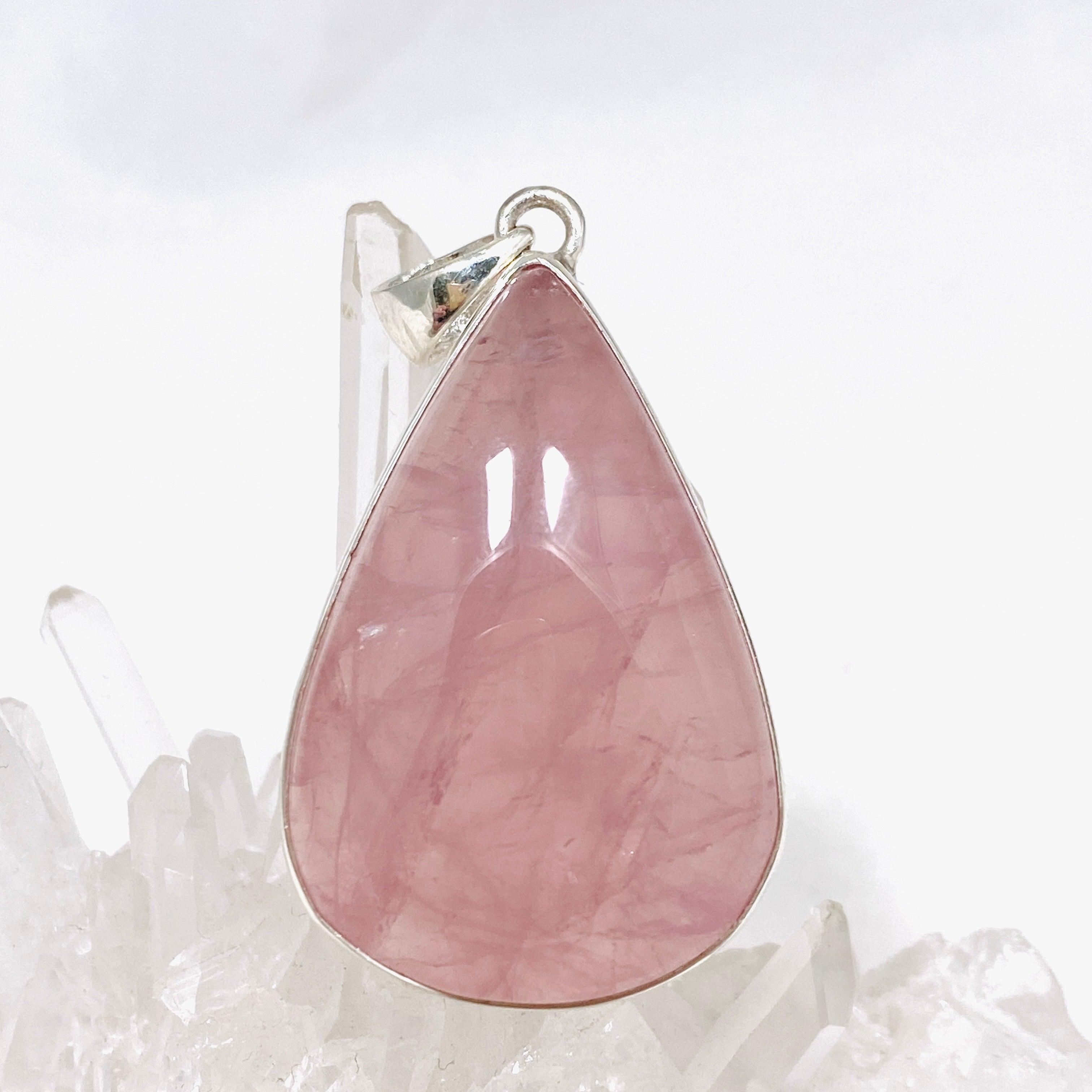 Natural Rose Quartz Teardrop Pendant Necklace - Healing Crystal Jewelry for Women - Perfect for Meditation, Yoga & Spiritual Gifts | KPGJ4314