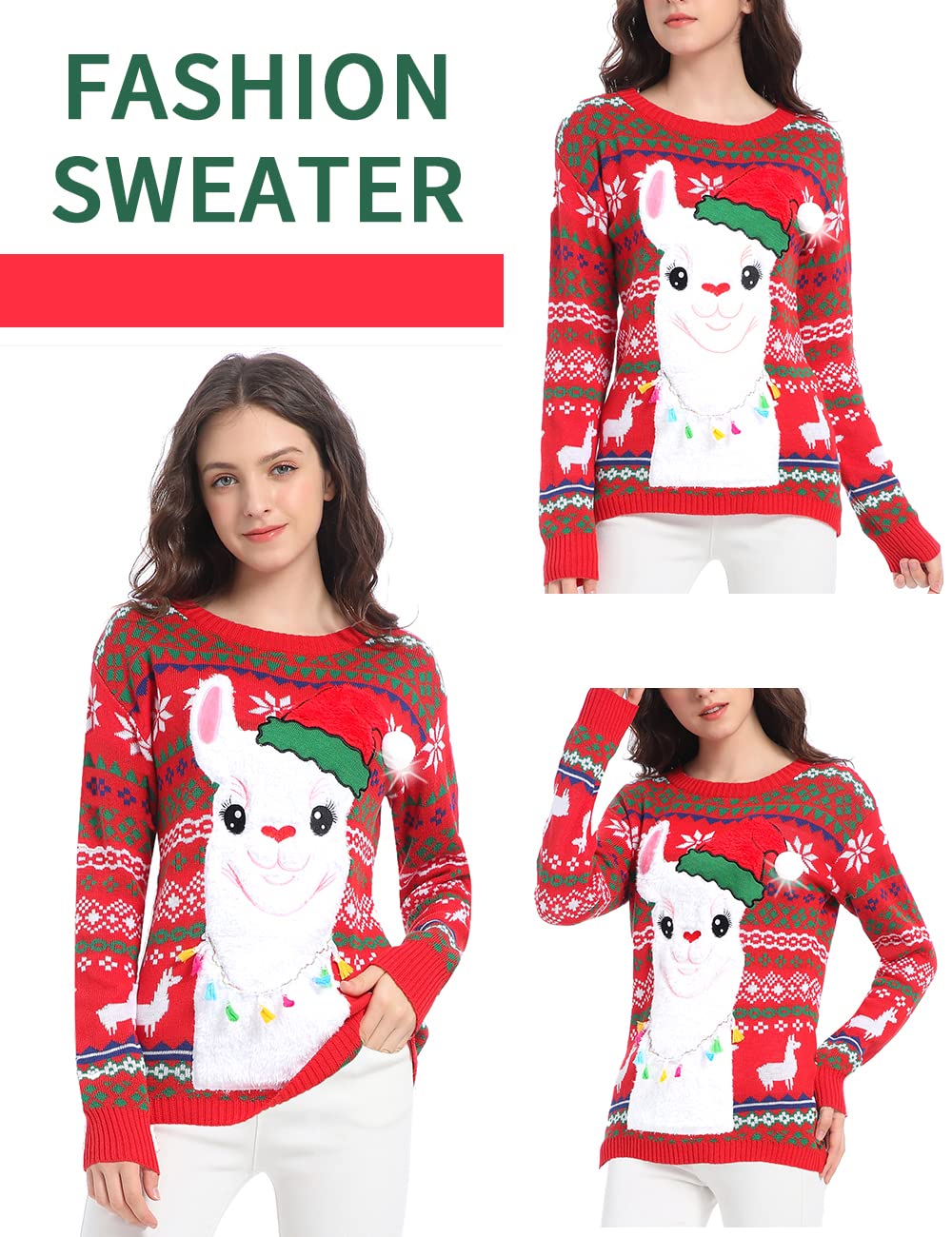 V28 Women's Ugly Christmas Sweater - Festive Reindeer Knit Pullover for Holiday Parties & Family Gatherings