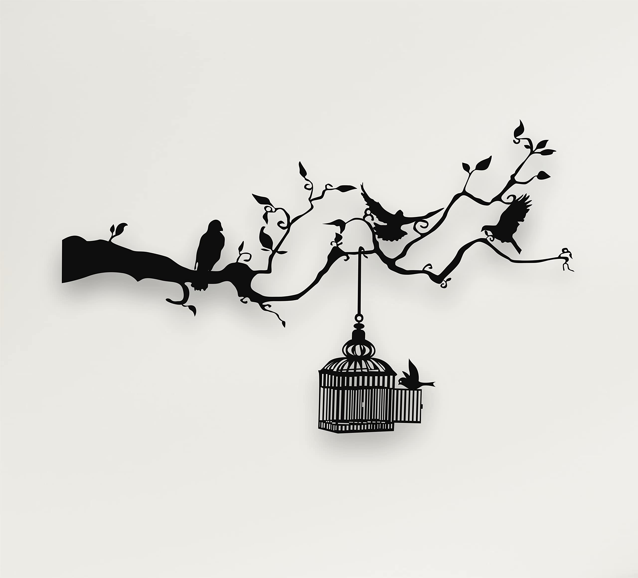 DEKADRON Free Birds Metal Wall Art - Handcrafted Cage & Birds Wall Decor with Branch Design - 39