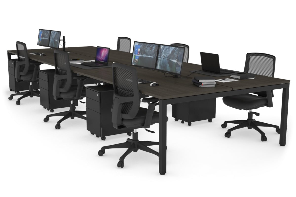 6-Person Office Workstation with Quadro Square Legs - 1600L x 800W Dimensions, Cable Management Scallop for Organized Workspace - Perfect for Open Office Layouts, Team Collaboration & Modern Workspaces