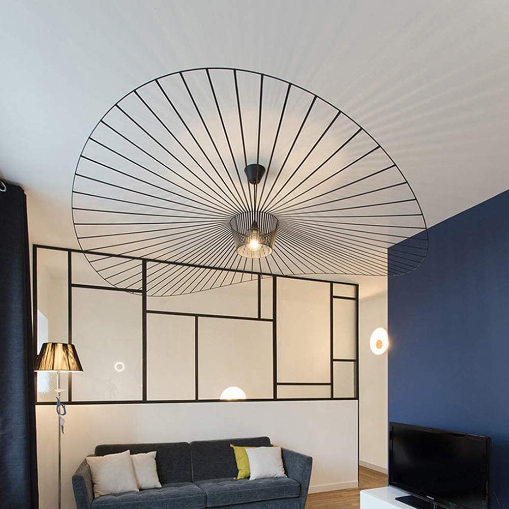 Vintage LED Pendant Lights Suspension - Adjustable Height Fiberglass/Polyurethane Hanging Lamp for Living Room, Restaurant & Dining Room - E27 Chandelier with Black Shade (200CM) - Perfect for Modern Home Decor, Cafe Lighting & Commercial Spaces