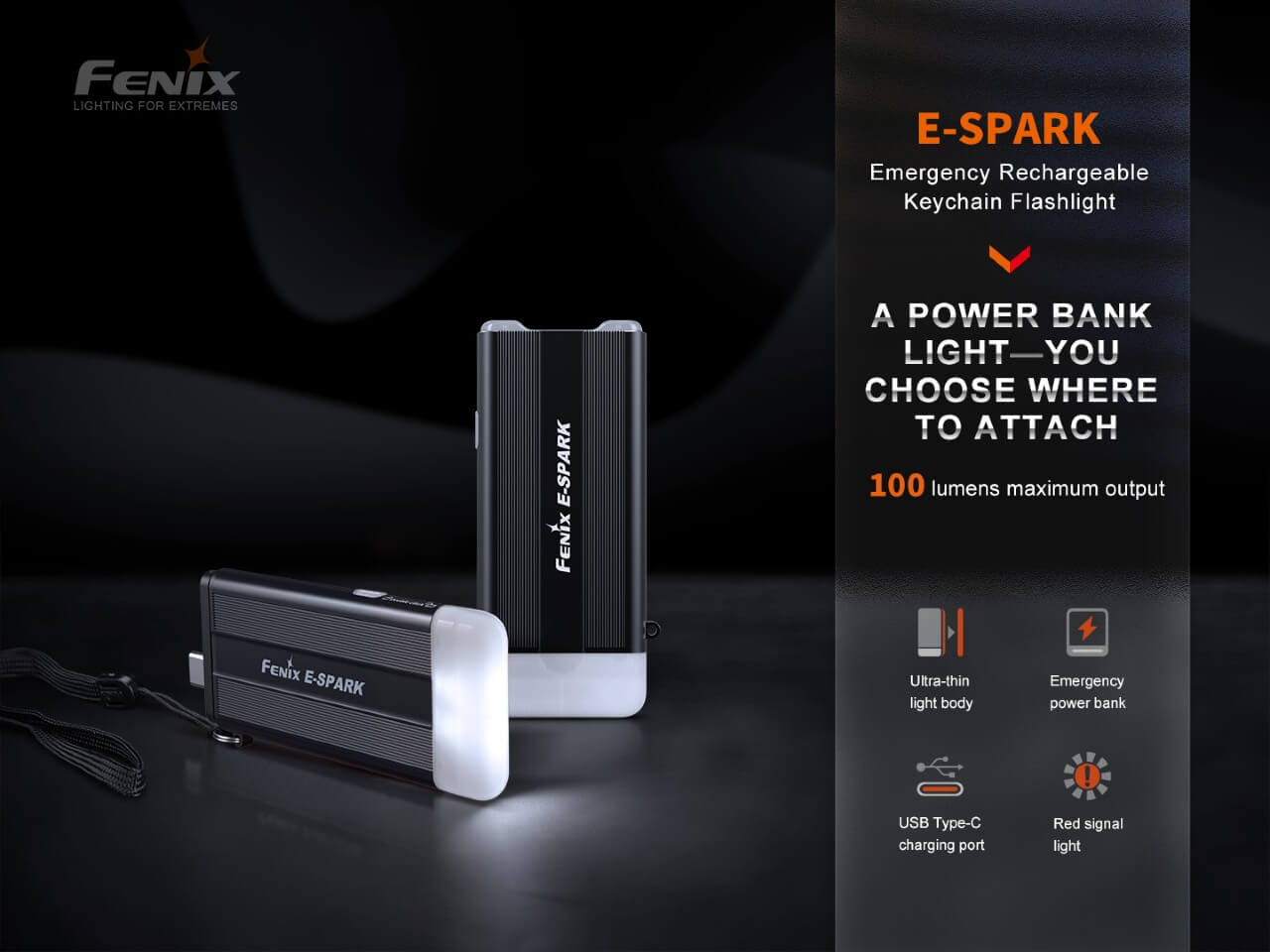 Fenix E SPARK Ultra Thin 10000mAh Power Bank with LED Flashlight - Portable Charger for Camping, Hiking & Emergency Use