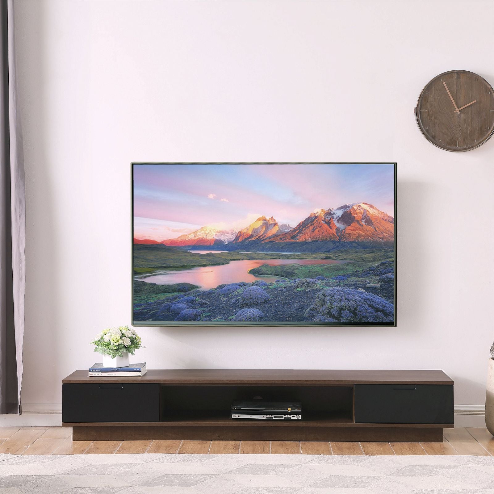 DELUX 200cm Low Line TV Stand Unit in Dark Oak by Tauris™ - Perfect for Living Room Entertainment Centers & Modern Home Theater Setups