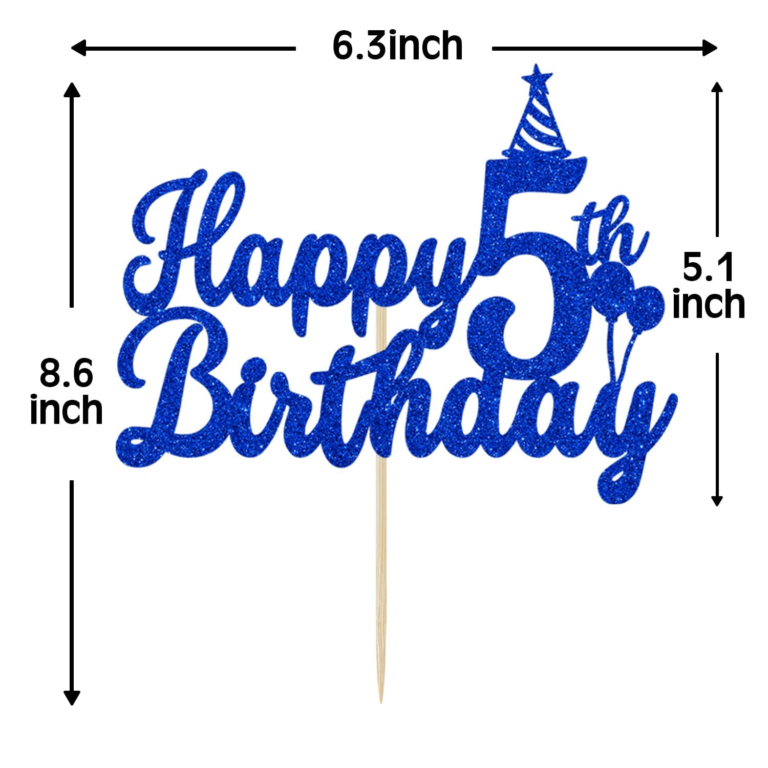 5th Birthday Cake Topper - Blue Glitter Cake Decor for Boys & Girls | Perfect for 5 Year Old Birthday Party Decorations, Celebrations & Photo Backdrops