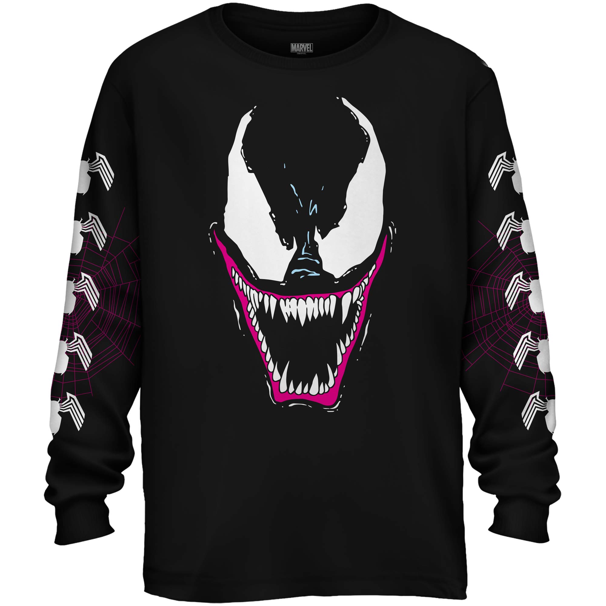 Marvel Venom Grin Graphic Tee - Men's Black Long Sleeve T-Shirt | Superhero Comic Shirt for Casual Wear & Cosplay | Perfect for Marvel Fans, Gifts & Everyday Outfits
