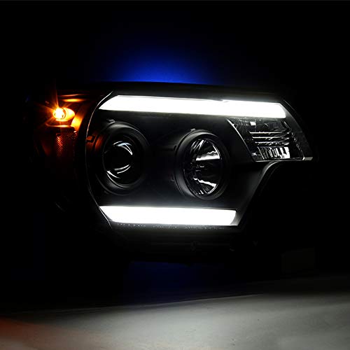 AKKON LED Tube Projector Headlights & LED Tail Lights for 2012-2015 Toyota Tacoma Pickup - Black | Upgrade Your Truck's Lighting for Night Driving & Off-Road Adventures