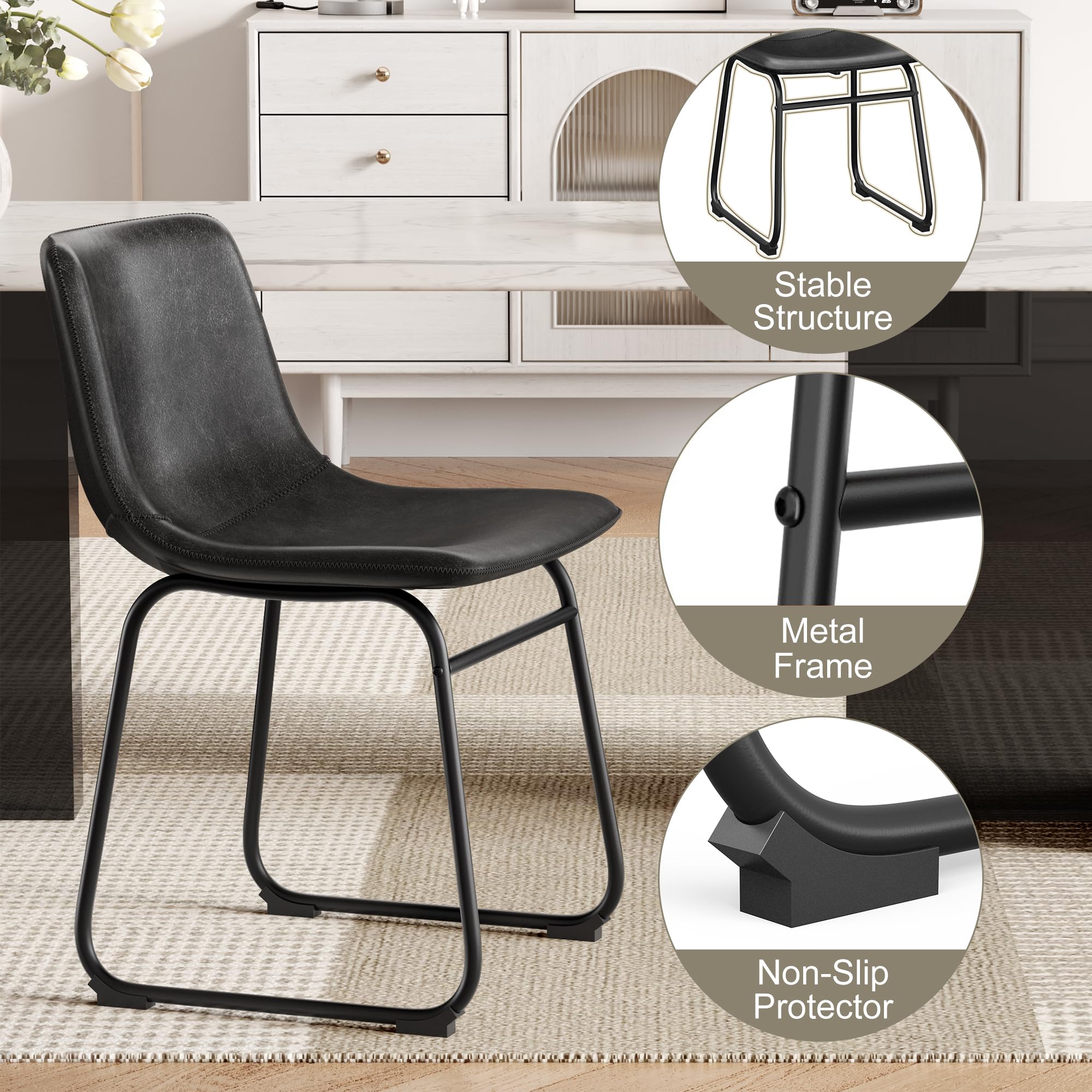 6 Pack Modern PU Leather Dining Chairs - Armless Kitchen Chairs with Backrest & Sturdy Metal Legs for Home, Restaurant, Cafe (18