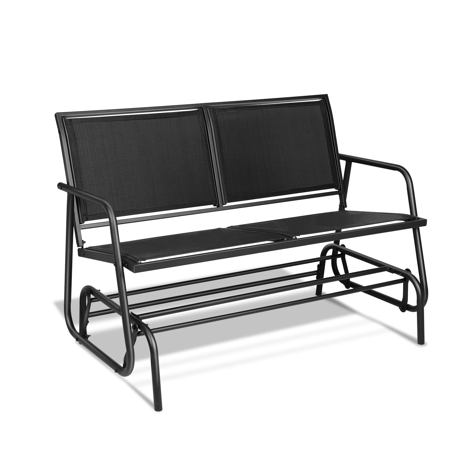 **SUNCROWN Outdoor 2-Person Glider Bench - Patio Swing Rocking Chair with Powder Coated Steel Frame & Textilene Fabric - Perfect for Backyard, Garden, Porch, Deck (Black) - Ideal for Relaxing, Lounging & Enjoying Outdoor Breezes**