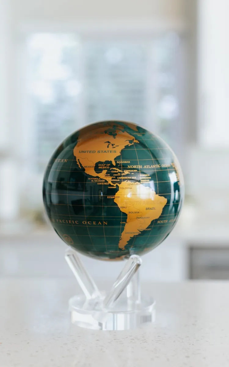 MOVA Globe - Rotating Floating Globe in Green & Gold | Decorative Earth Globe for Home, Office & Gifts | Perfect for Geography Lovers & Unique Décor