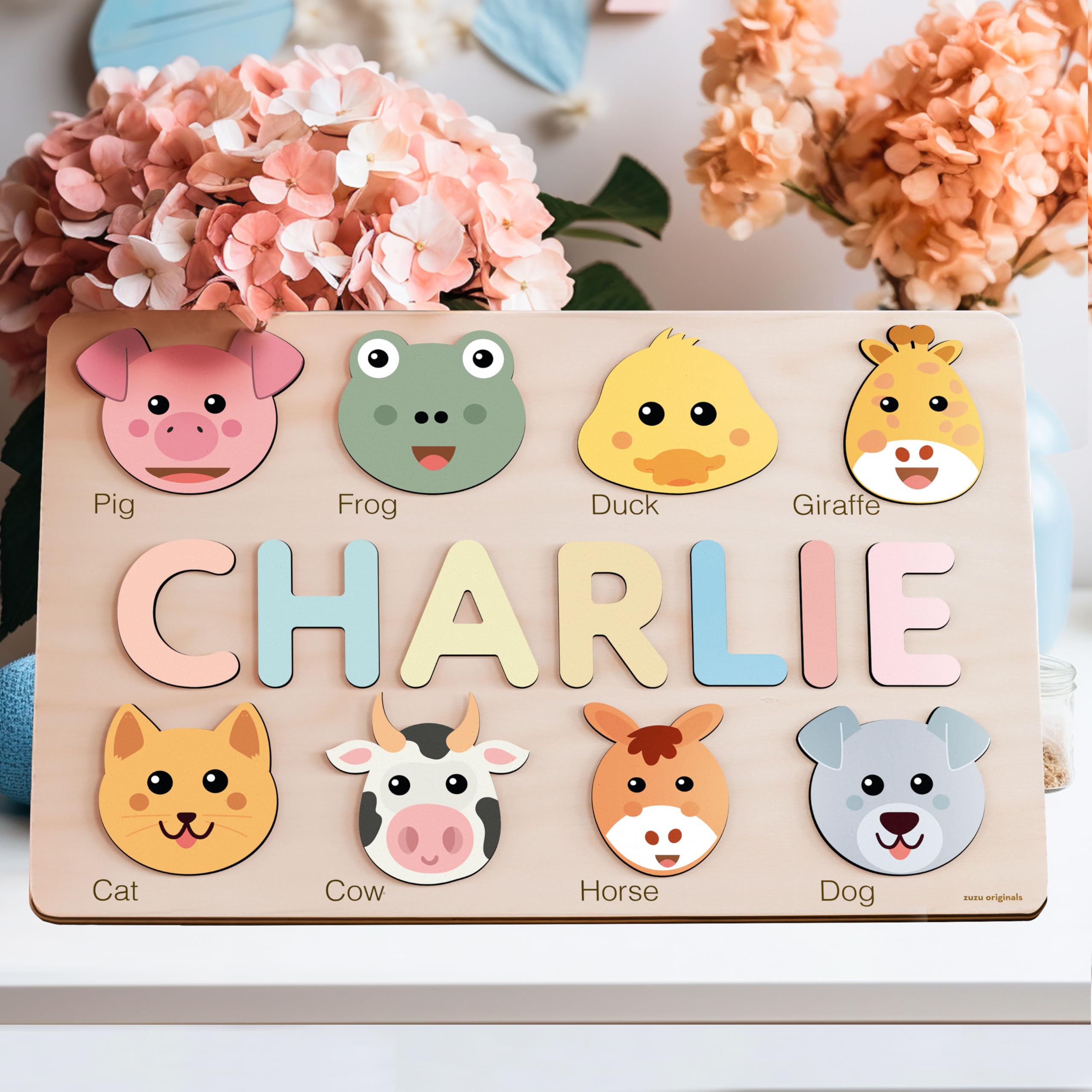 Personalized Wooden Name Puzzle for Toddlers - Custom Animal-Themed Name Sign for Baby Girls & Boys - Unique Handmade Gift for 1st Birthday, Christmas & Nursery Decor - Perfect for Learning ABCs & Name Recognition