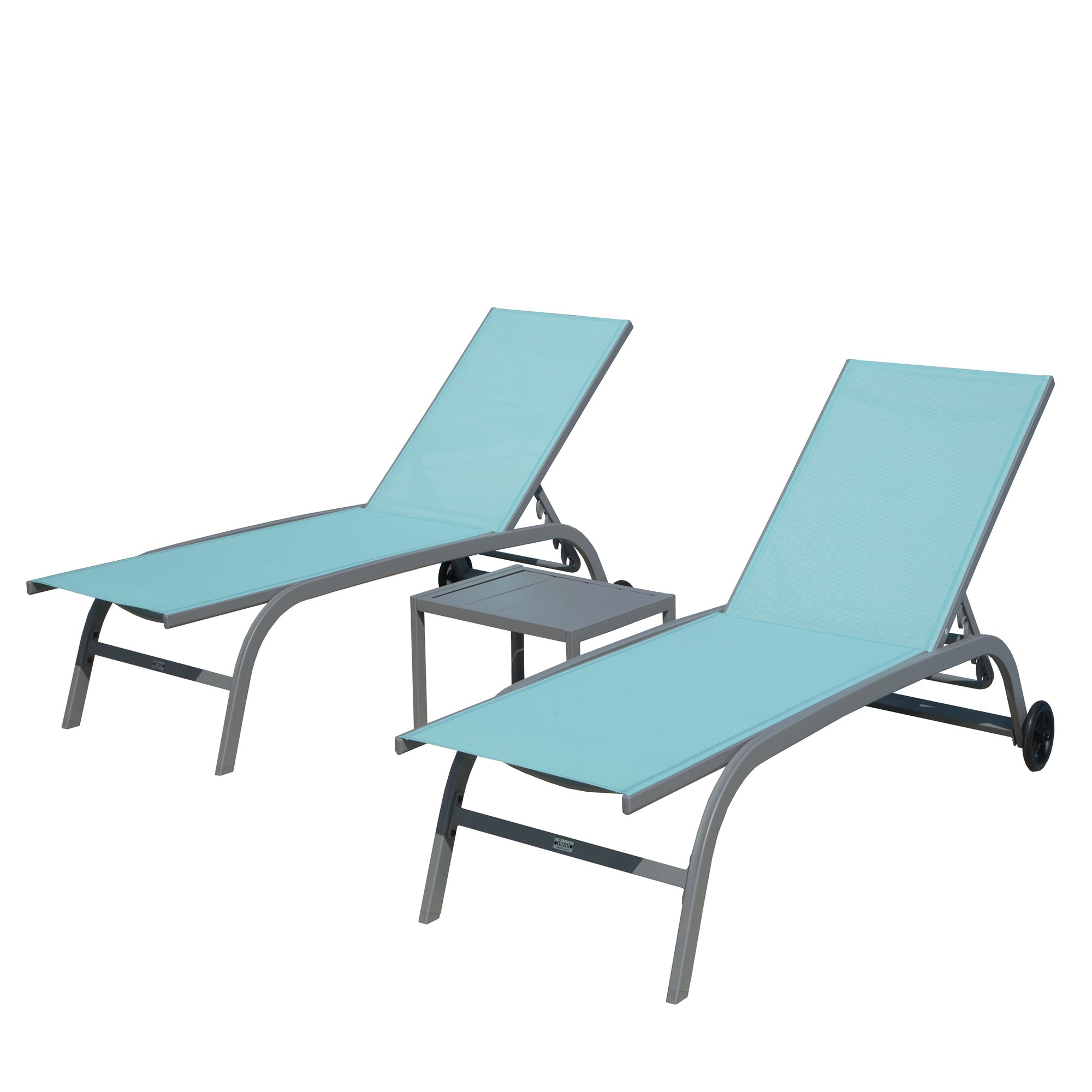 Outdoor Chaise Lounge Set of 3 - Adjustable Pool Chairs with Wheels & Side Table - Patio, Beach, Backyard Furniture for Relaxing (Lake Blue, 2 Lounge Chairs + 1 Table) | Perfect for Sunbathing, Poolside Lounging & Outdoor Entertaining