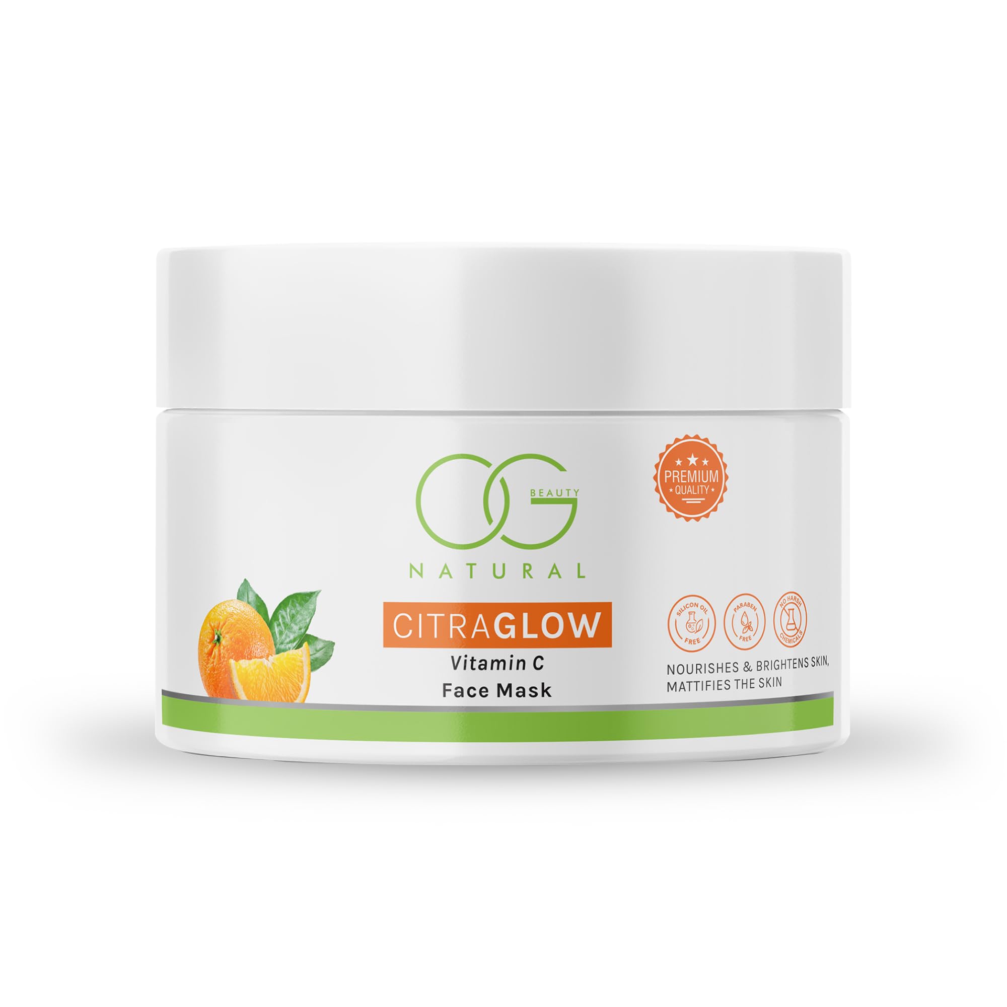 OG BEAUTY Natural CitraGlow Vitamin C Face Mask - Brightening & Anti-Aging with Antioxidants | 125g for All Skin Types | Perfect for Daily Skincare & Glowing Complexion