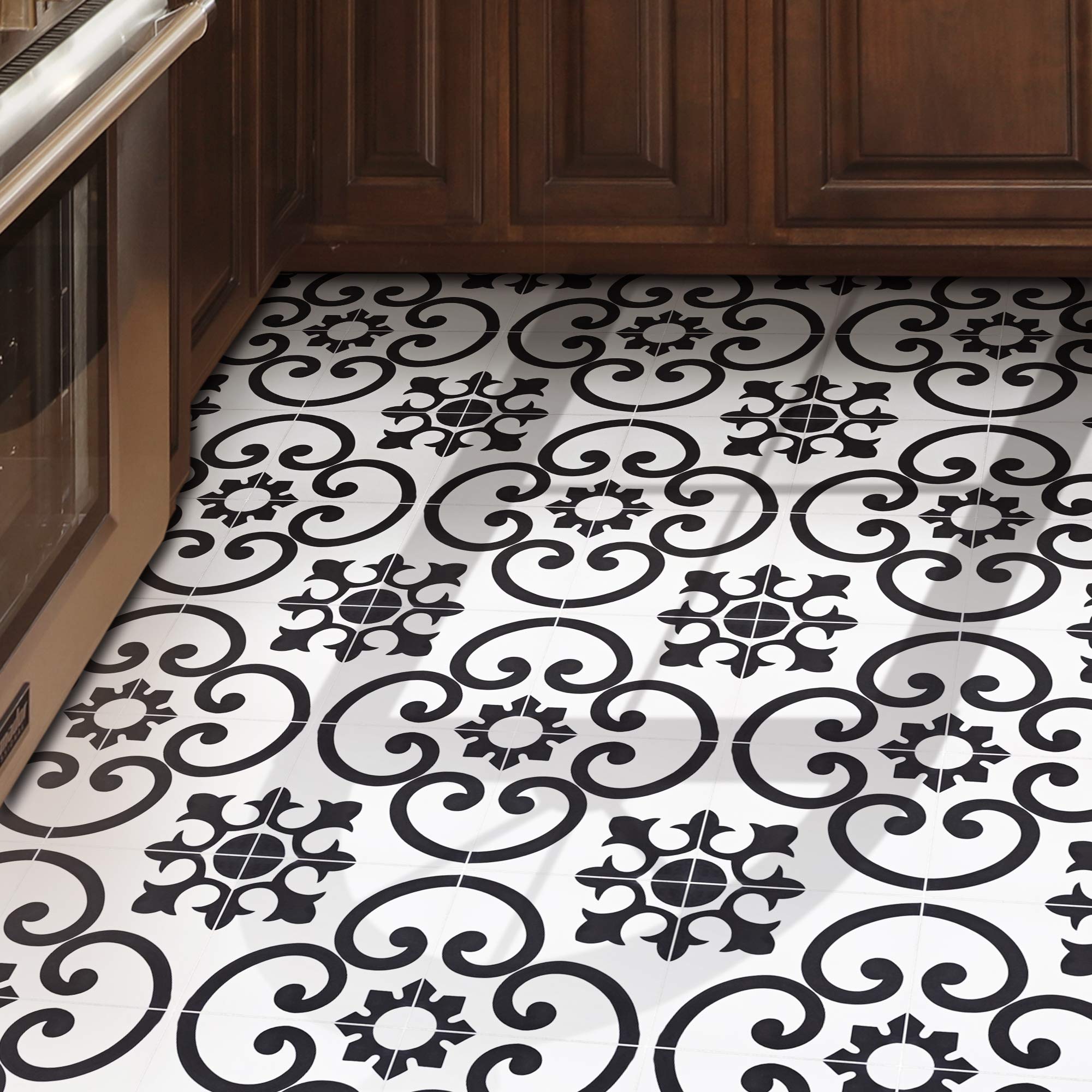 Handmade Moroccan Cement Tiles - Pack of 12 (White & Black) - Authentic Mosaic & Tile House CTP25-01 Orika Design for Kitchen Backsplash, Bathroom Floor, and Outdoor Patio Decor