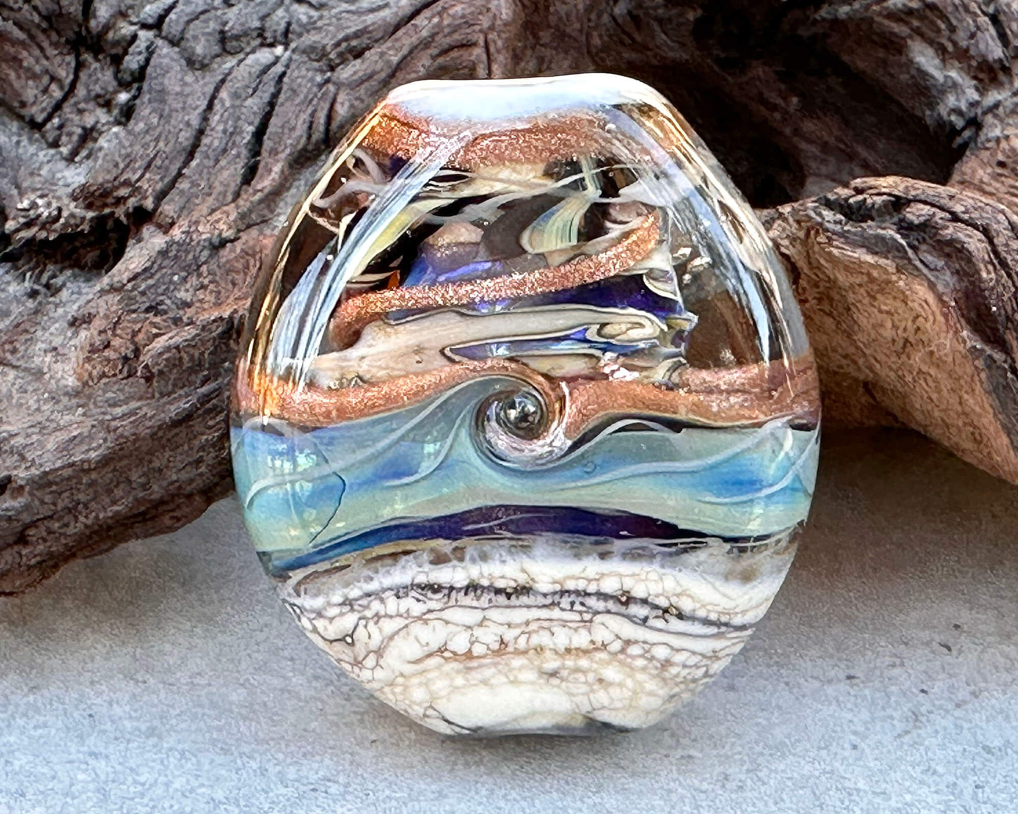 Handmade Organic Lampwork Glass Focal Bead for Jewelry Making - Waves Design - SRA Certified - Perfect for Necklaces, Bracelets & DIY Craft Projects