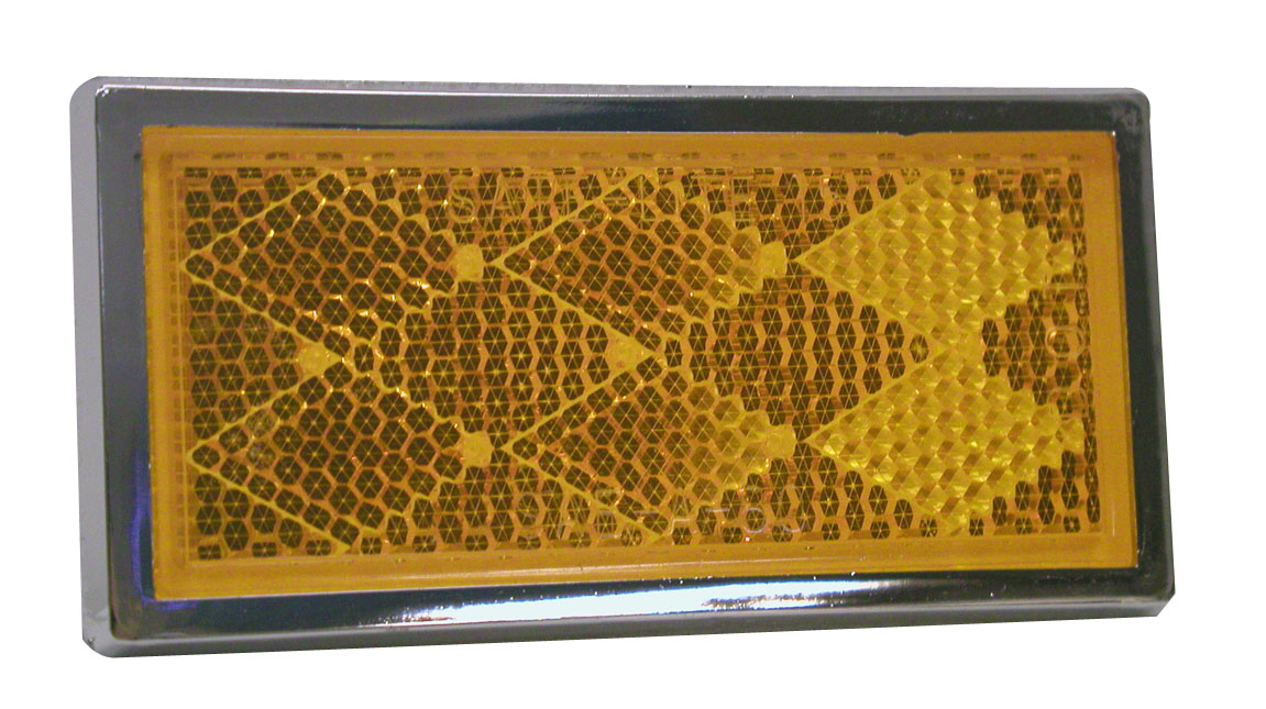 PM 484A Amber & Chrome Rectangular Quick Mount Reflectors - 2-Pack Poly Bag for Trucks, Trailers & Safety Equipment