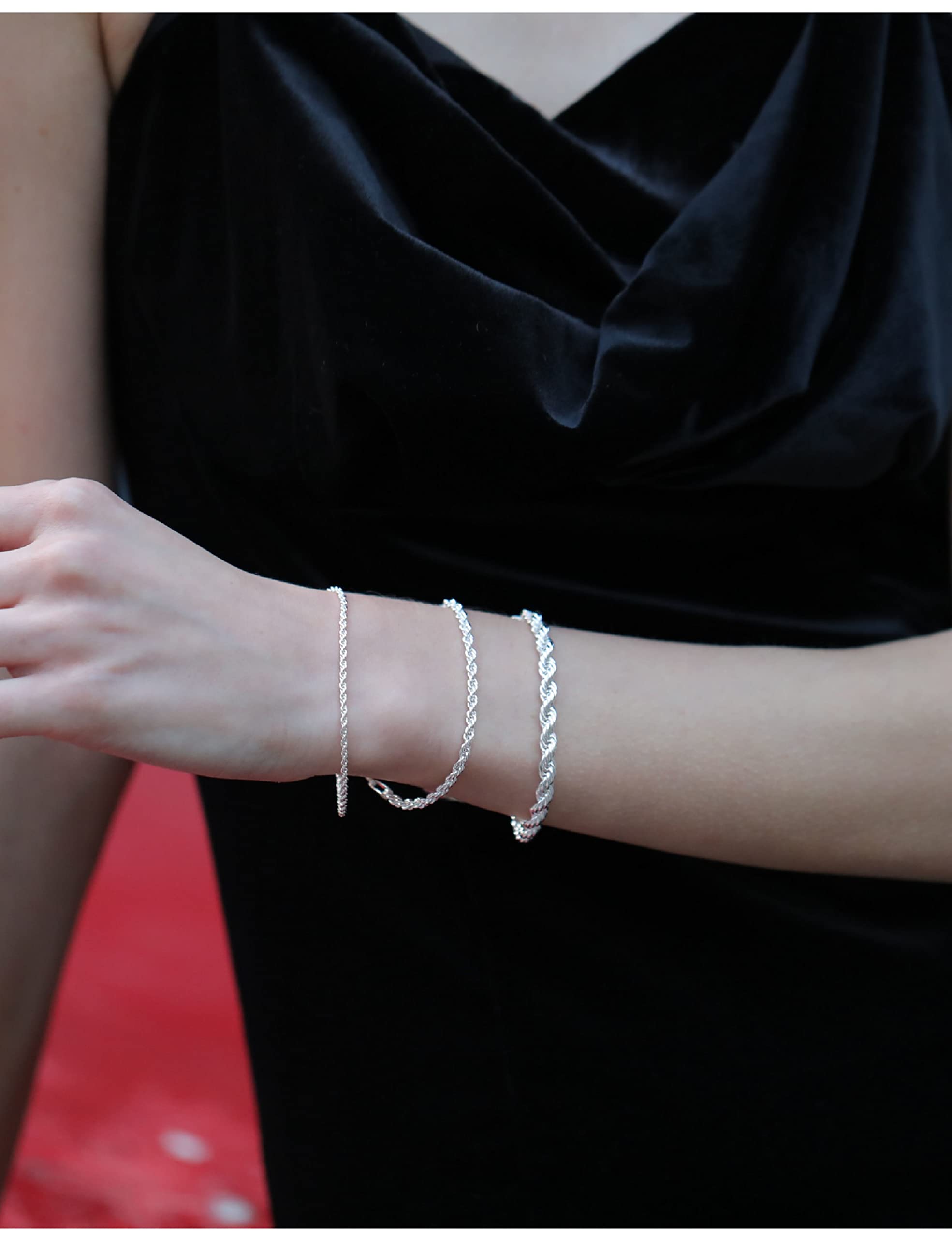 925 Sterling Silver Rope Chain Bracelet for Men & Women - 2mm/3mm/5mm Thin Box Chain Bracelet in Gold or Silver (6.5-9 Inches Adjustable) - Perfect for Everyday Wear, Gifts & Special Occasions