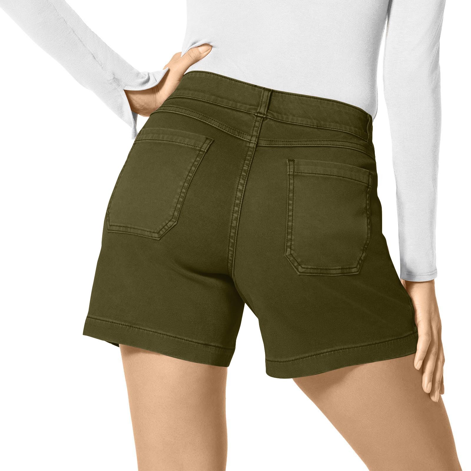 Women's Stretch Twiss Shorts - High Waisted Bermuda Denim Shorts with Pockets | Summer Casual Pull-On Chino Shorts | Elastic Waist Regular Fit Plus Size | Perfect for Hiking, Travel & Everyday Wear