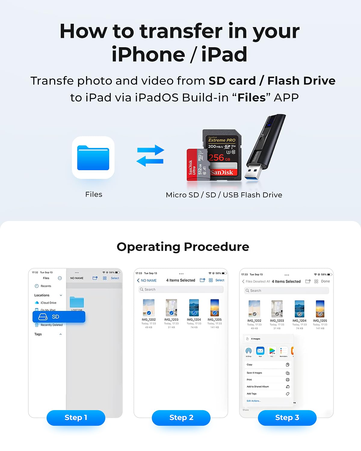 High-Speed USB C SD Card Reader - USB 3.0 to SD/Micro SD Memory Card Adapter for iPhone 15 Pro Max, iPad Pro/Air/Mini, MacBook Pro/Air | Perfect for Photo Transfer, Data Backup & Mobile Editing on USB-C Devices