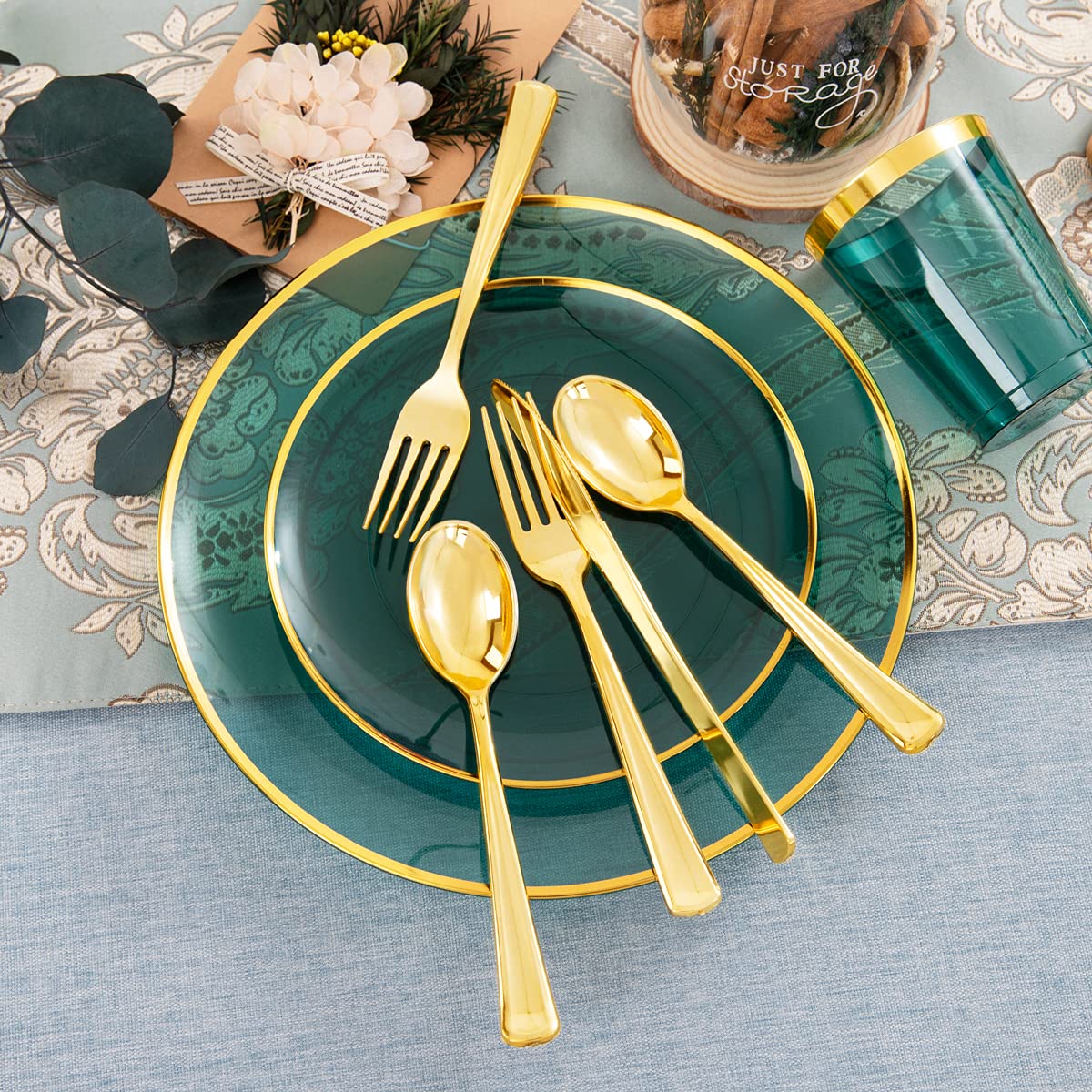 180 Pcs Clear Emerald Green Plastic Plates - Disposable Dinnerware Set for 30 Guests, Includes Plates, Bowls, Cups & Utensils - Perfect for St. Patrick's Day, Weddings, BBQs & Outdoor Parties