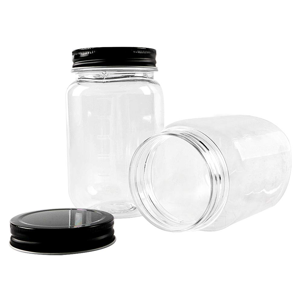 Novelinks 16oz Clear Plastic Jars with Black Lids - 10 Pack BPA-Free Refillable Round Storage Containers for Kitchen Pantry Organization, Spice Jars, Craft Supplies & Household Storage | Airtight Food Containers for Flour, Sugar, Coffee & Dry Goods