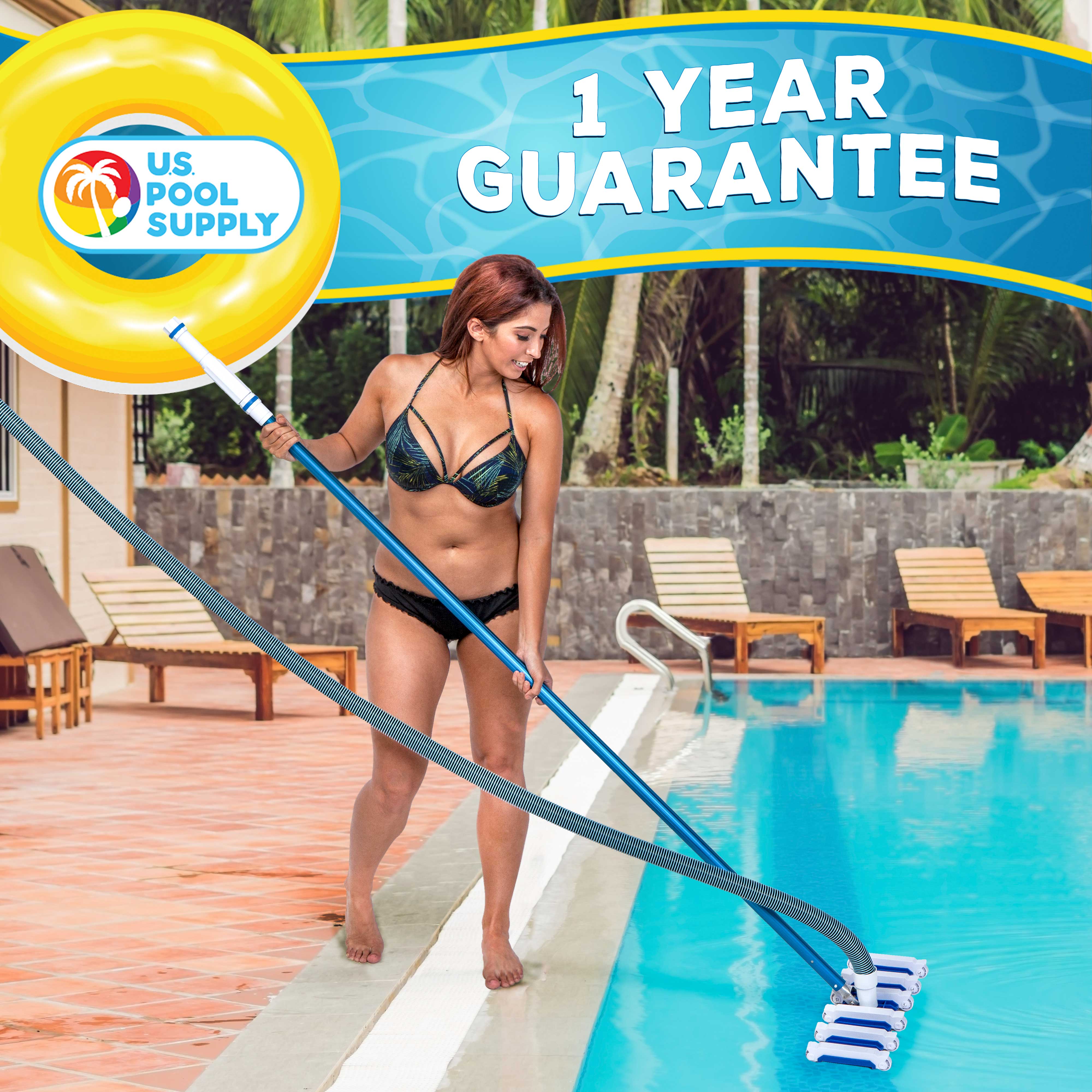 Heavy Duty Weighted Flexible Concrete Swimming Pool Vacuum Head with Side Brushes & Metal EZ Clip Handle - Professional Commercial Grade Pool Cleaner for Inground & Above Ground Pools - Ideal for Residential & Commercial Pool Maintenance