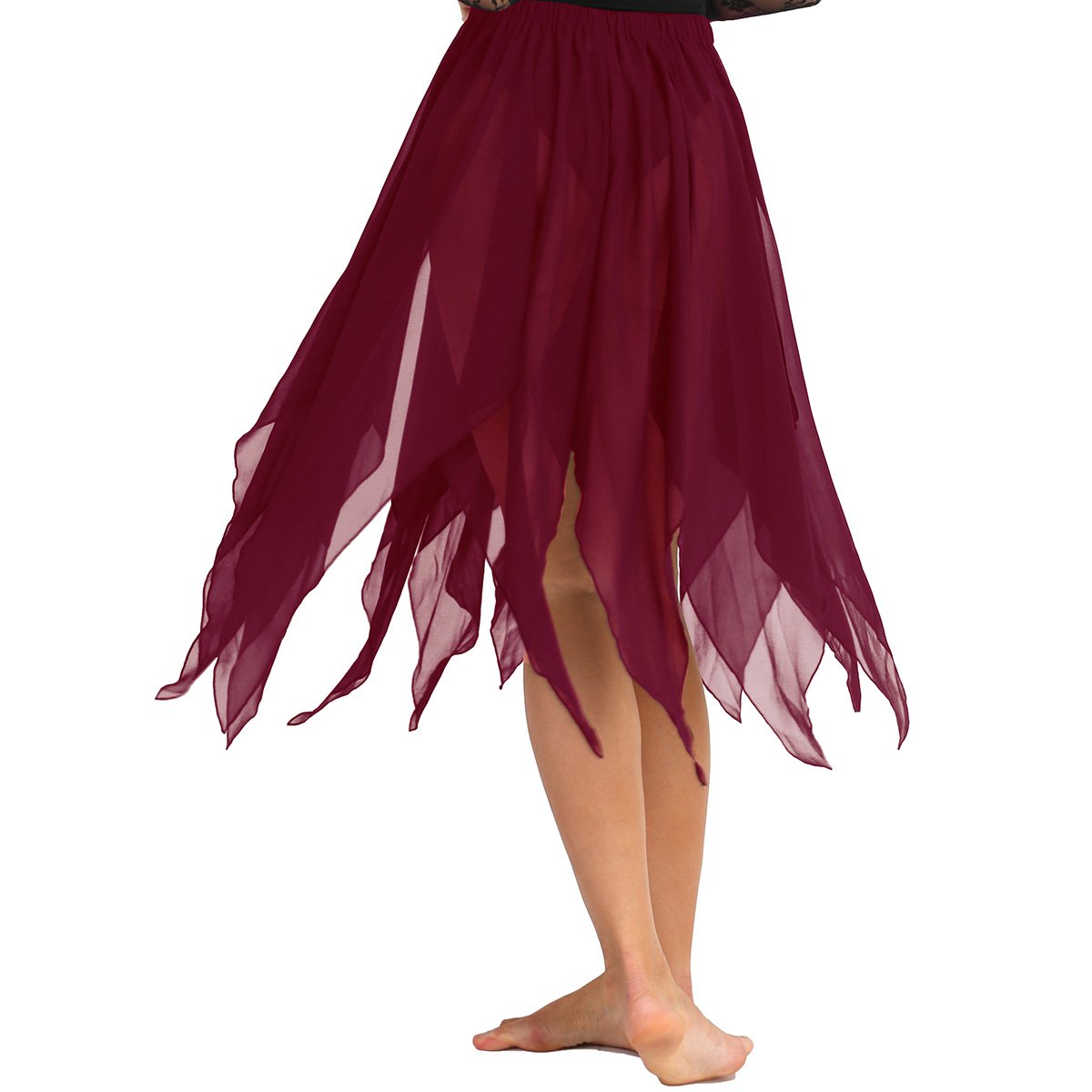 YiZYiF Women's Chiffon Handkerchief Hem Dance Dress - Flowy Asymmetrical Skirt for Ballet, Salsa & Evening Wear - Elegant Party & Performance Outfit