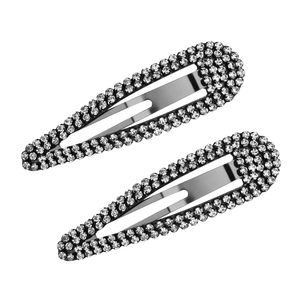 2PCS Rhinestone Snap Hair Clips - Sparkling Barrettes for Women, Ladies & Girls - Black Glitter Hair Accessories for Parties, Weddings & Daily Styling