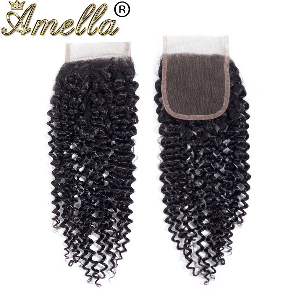 Amella Hair 100% Unprocessed Brazilian Curly Human Hair Bundles with Closure (16