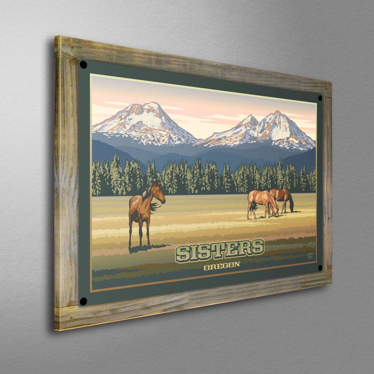 Paul Leighton Oregon Mountains Metal Print on Reclaimed Barn Wood - 11.5x17.5 Inch Travel Artwork - Northwest Art Mall Sisters Collection - Perfect for Rustic Home Decor & Cabin Wall Art