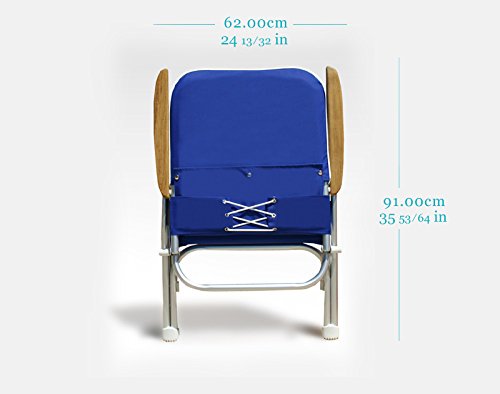FORMA MARINE V100NB Navy Blue Boat Chair - Large Padded Folding Deck Chair with Aluminum Frame & Teak Armrests - Perfect for Yachts, Boats, and Outdoor Marine Use