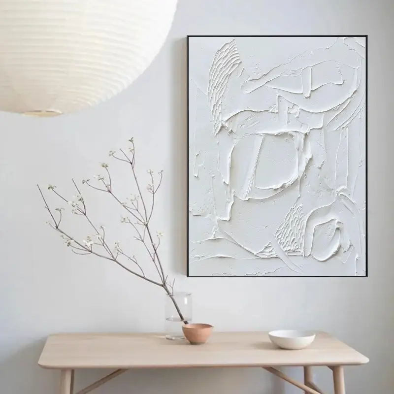 White Minimalist Textured Painting Canvas #MM010 - Premium Abstract Wall Art for Modern Home & Office Decor