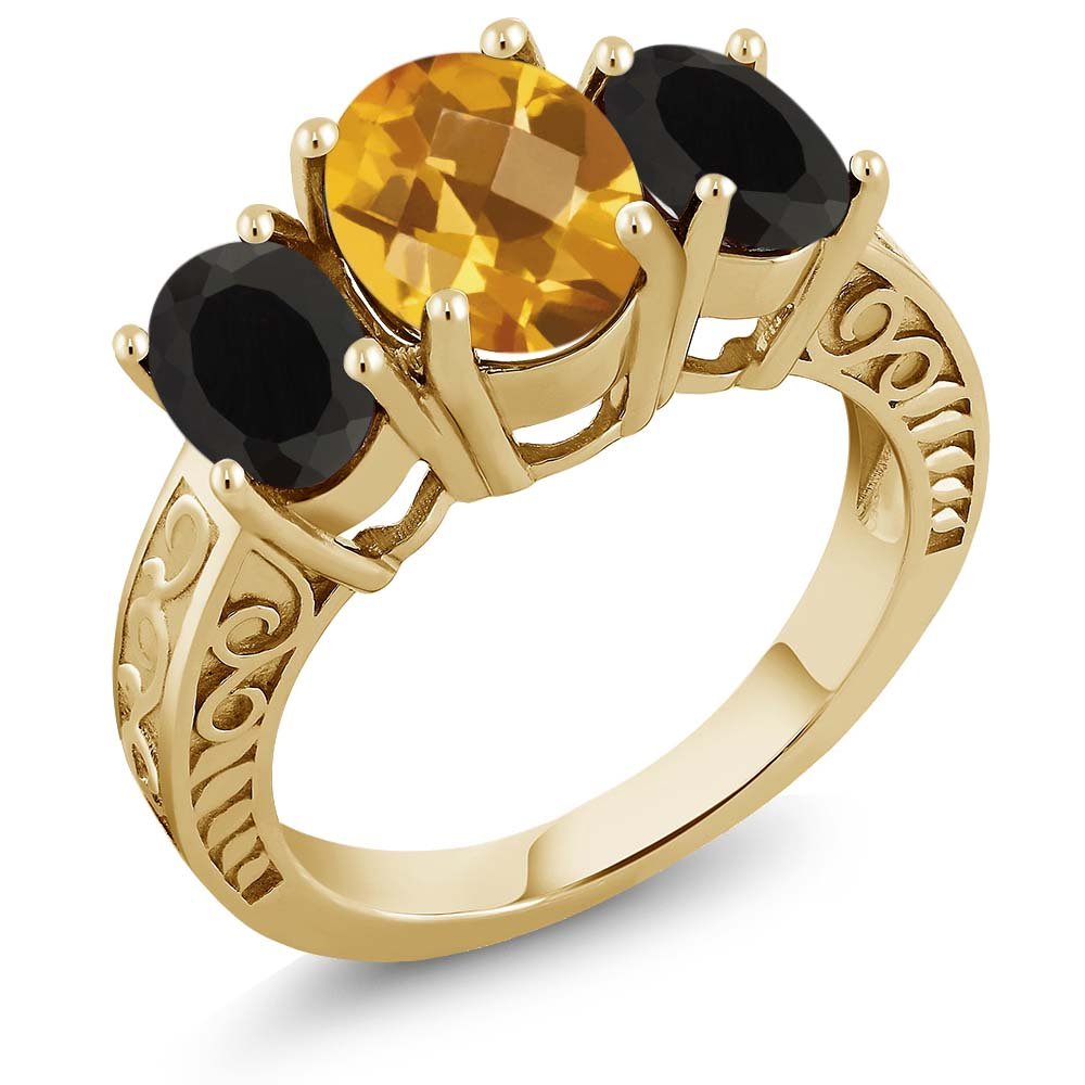 2.90Ct Oval Citrine Onyx Gold Ring for Women - Elegant Jewelry Gift
