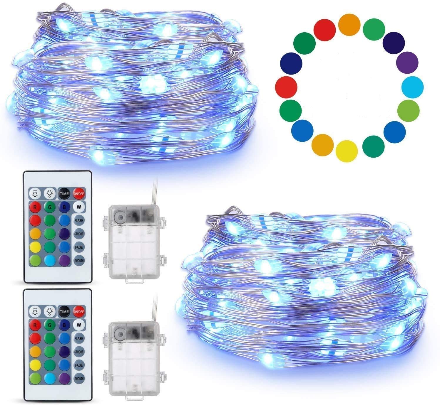 TenSteed 2 Pack Fairy String Lights - 50 LED Battery Operated Multicolor Changing Twinkle Lights with Remote, 16.4Ft Silvery Copper Wire Firefly Lights for Party, Wedding, Christmas Décor | Perfect for Bedroom, Garden, Patio & Outdoor Decorations