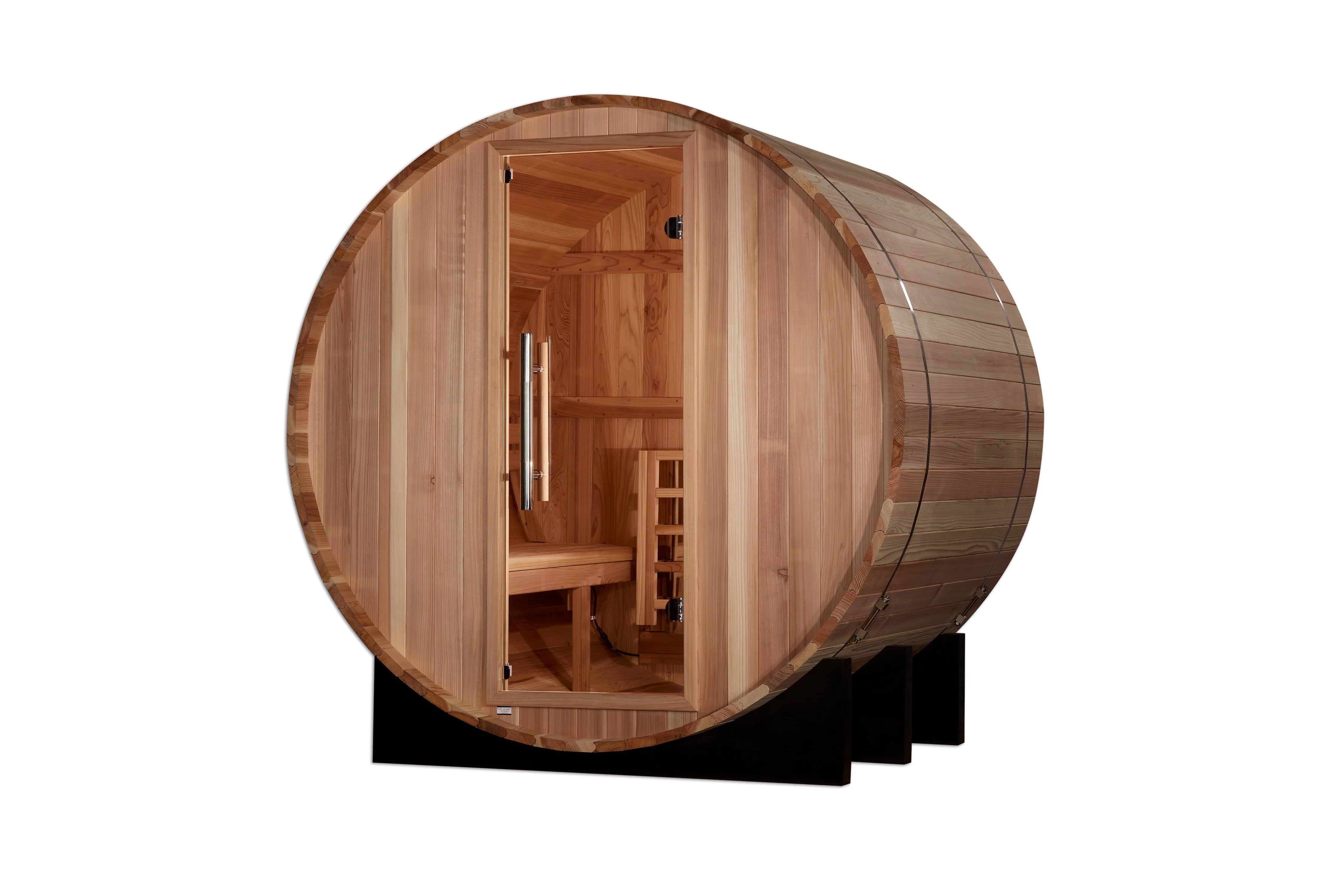 Golden Designs St. Moritz 2-Person Traditional Barrel Sauna - Outdoor Wooden Home Spa for Relaxation & Detox - Perfect for Backyards, Patios & Wellness Retreats