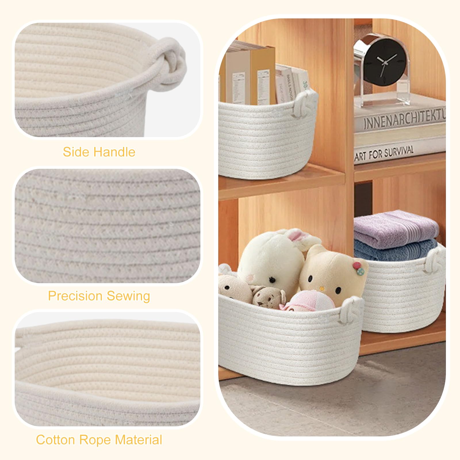 3-Pack Cotton Rope Storage Baskets with Handles - 12